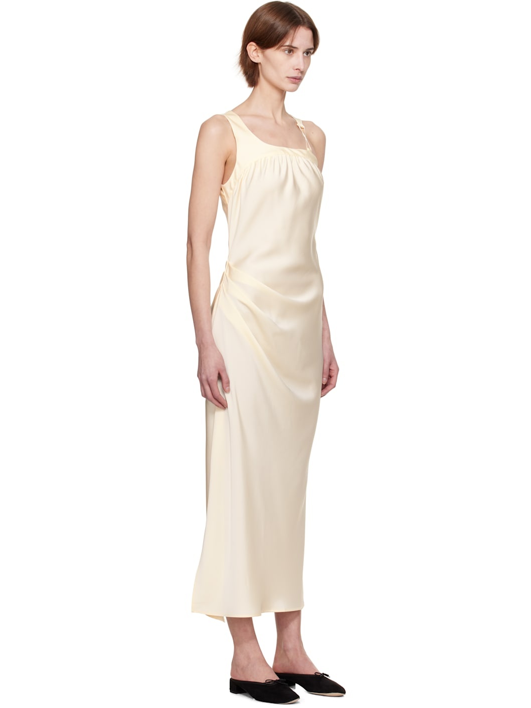 Off-White Satin Back Tied Maxi Dress - 2