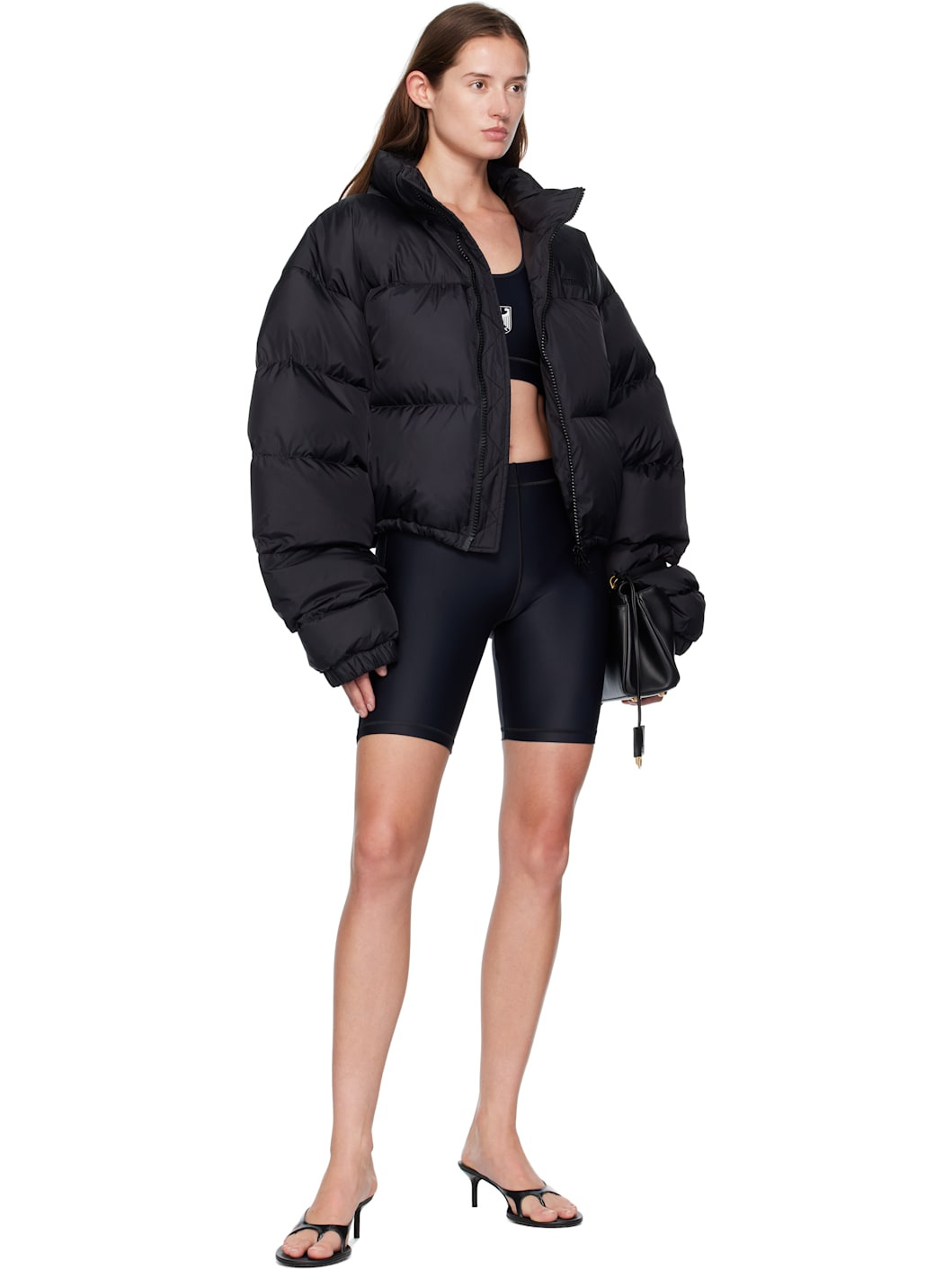 Black Double Logo Boxy Down Jacket - 4