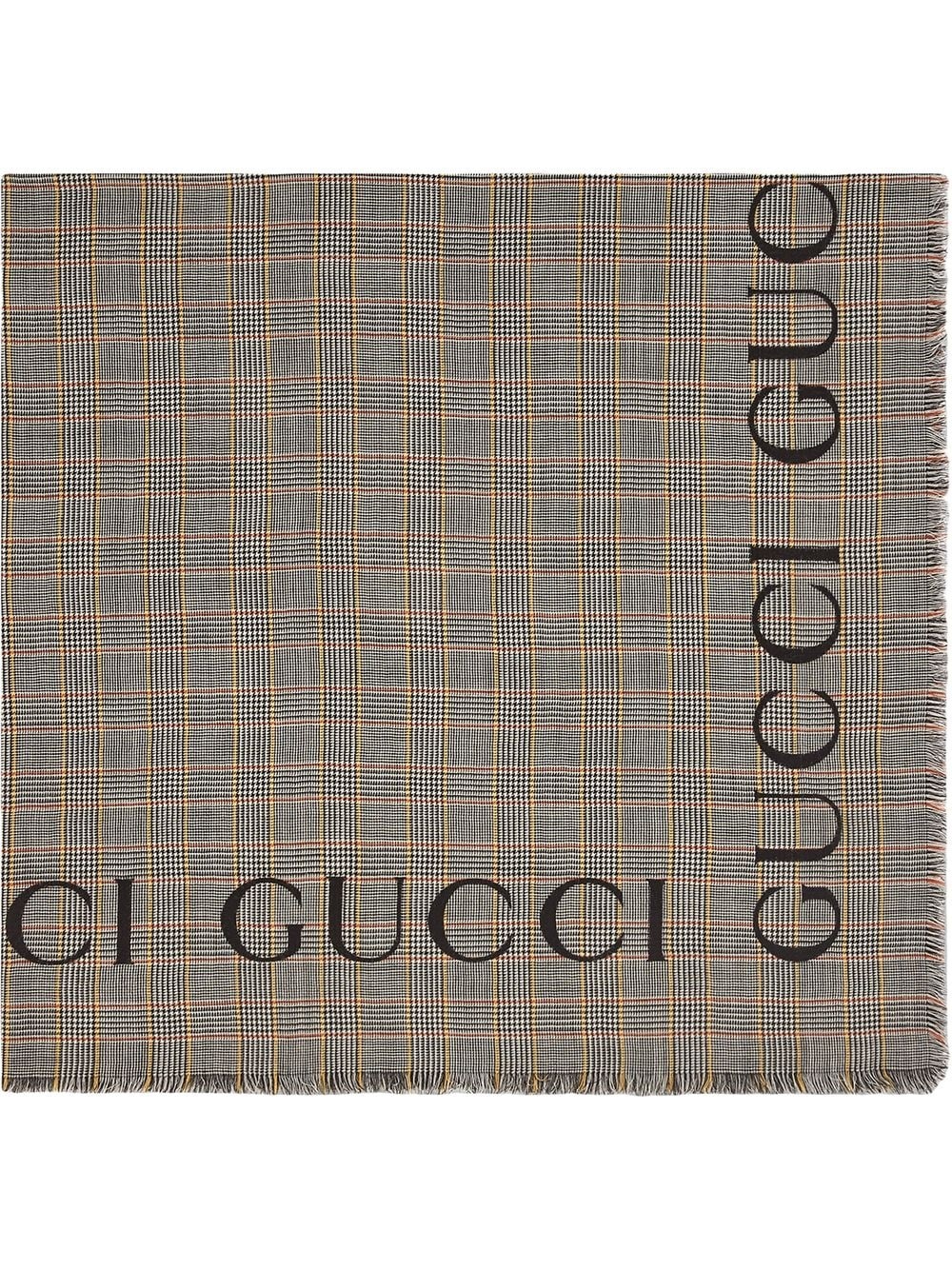 Check wool shawl with Gucci logo - 1