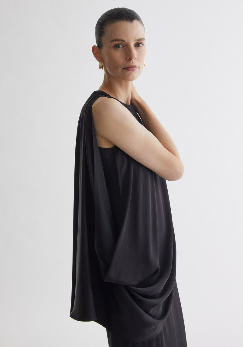 LUNE Draped detail asymmetrical satin dress 4