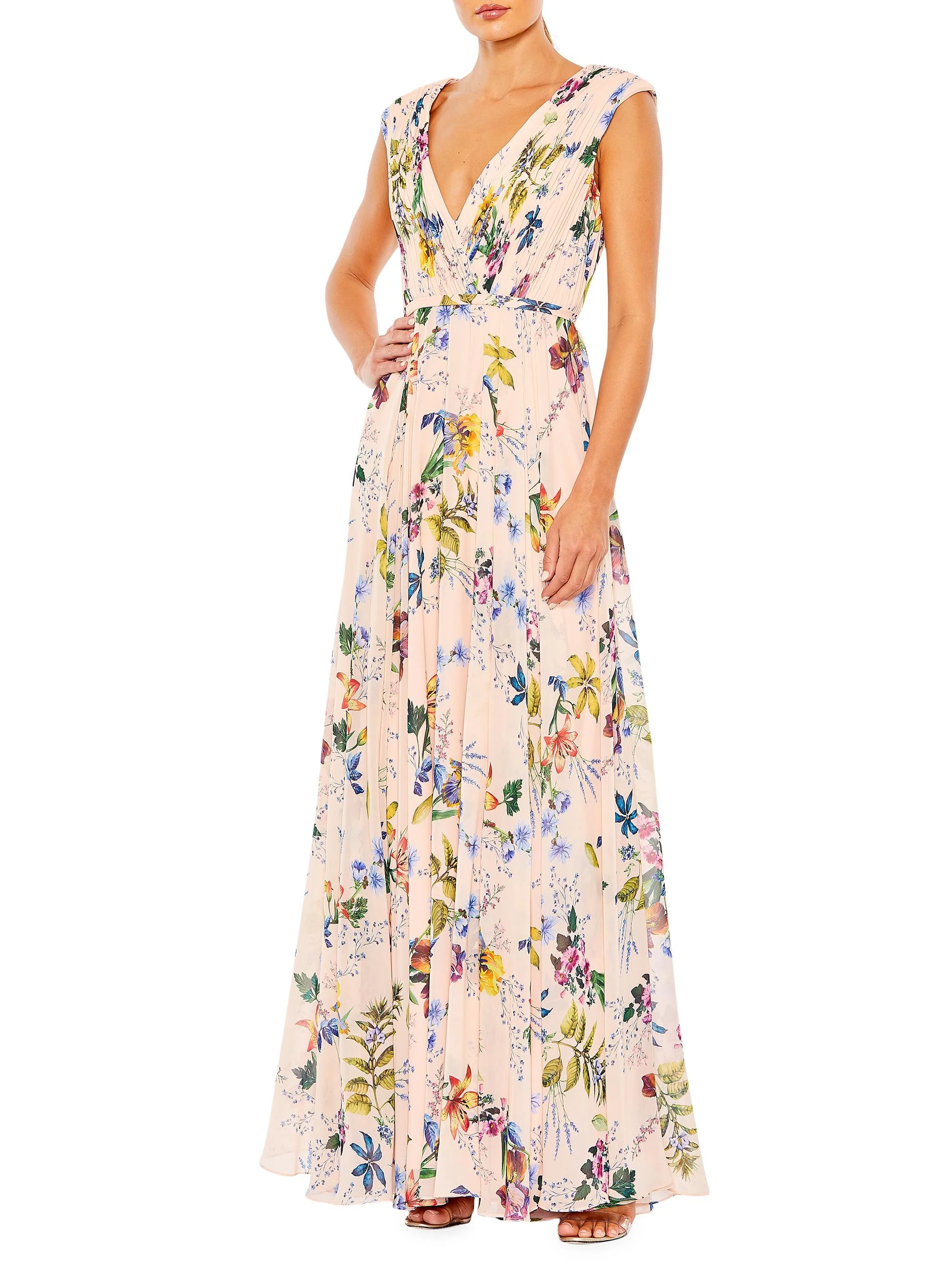 Women's Pleated Floral A-Line Gown - Pink Multi - 1