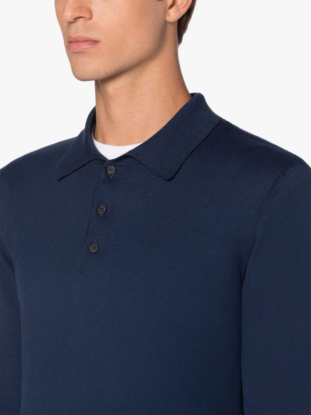 NAVY COTTON LONG SLEEVE POLO SHIRT - 5