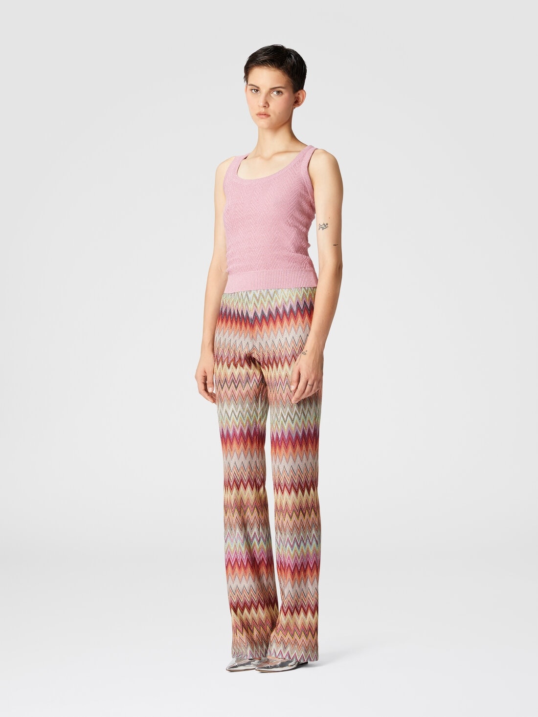 Flared zigzag knit lace trousers - 2