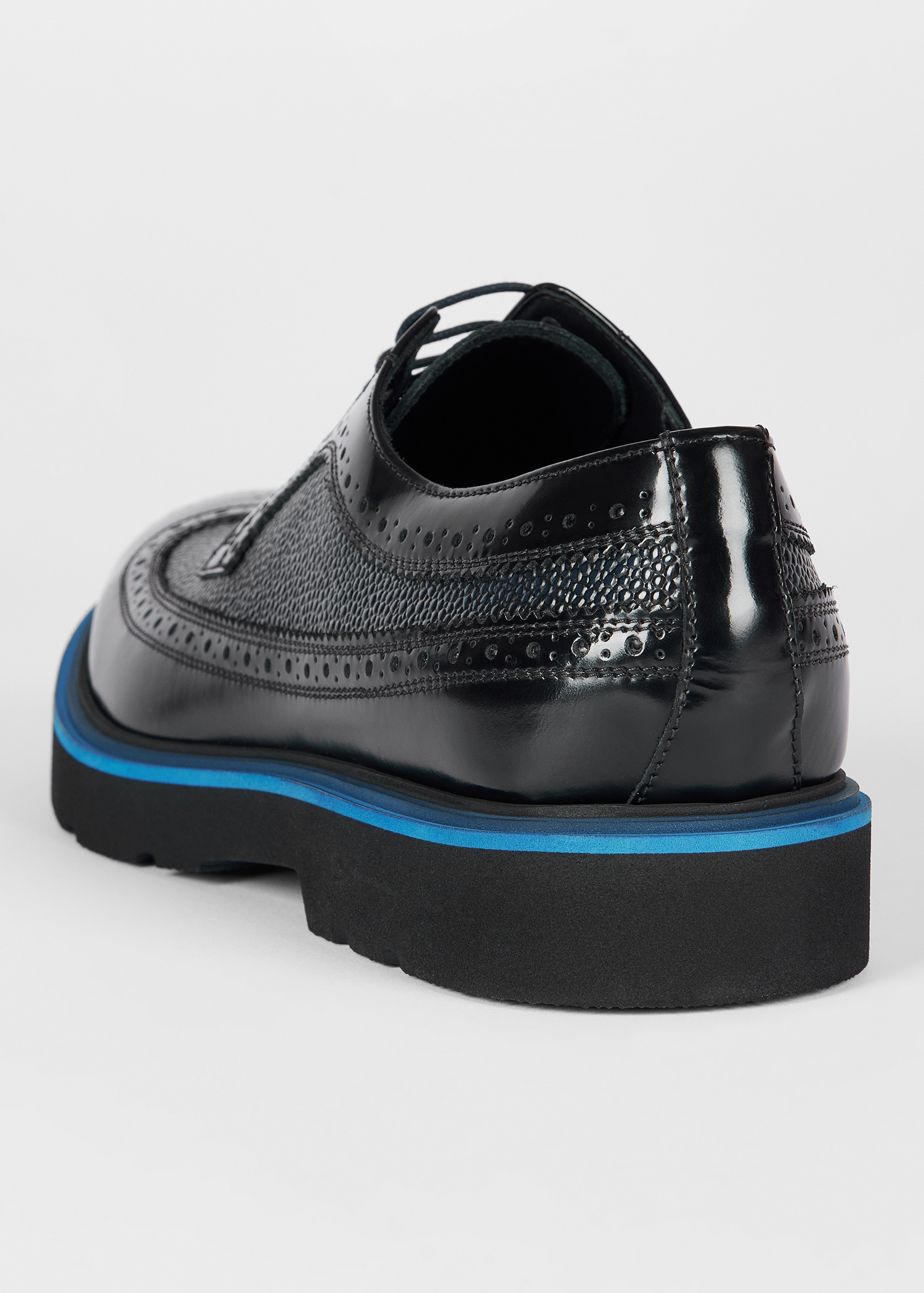 Black and Navy Pebble Embossed Leather 'Count' Brogues - 3