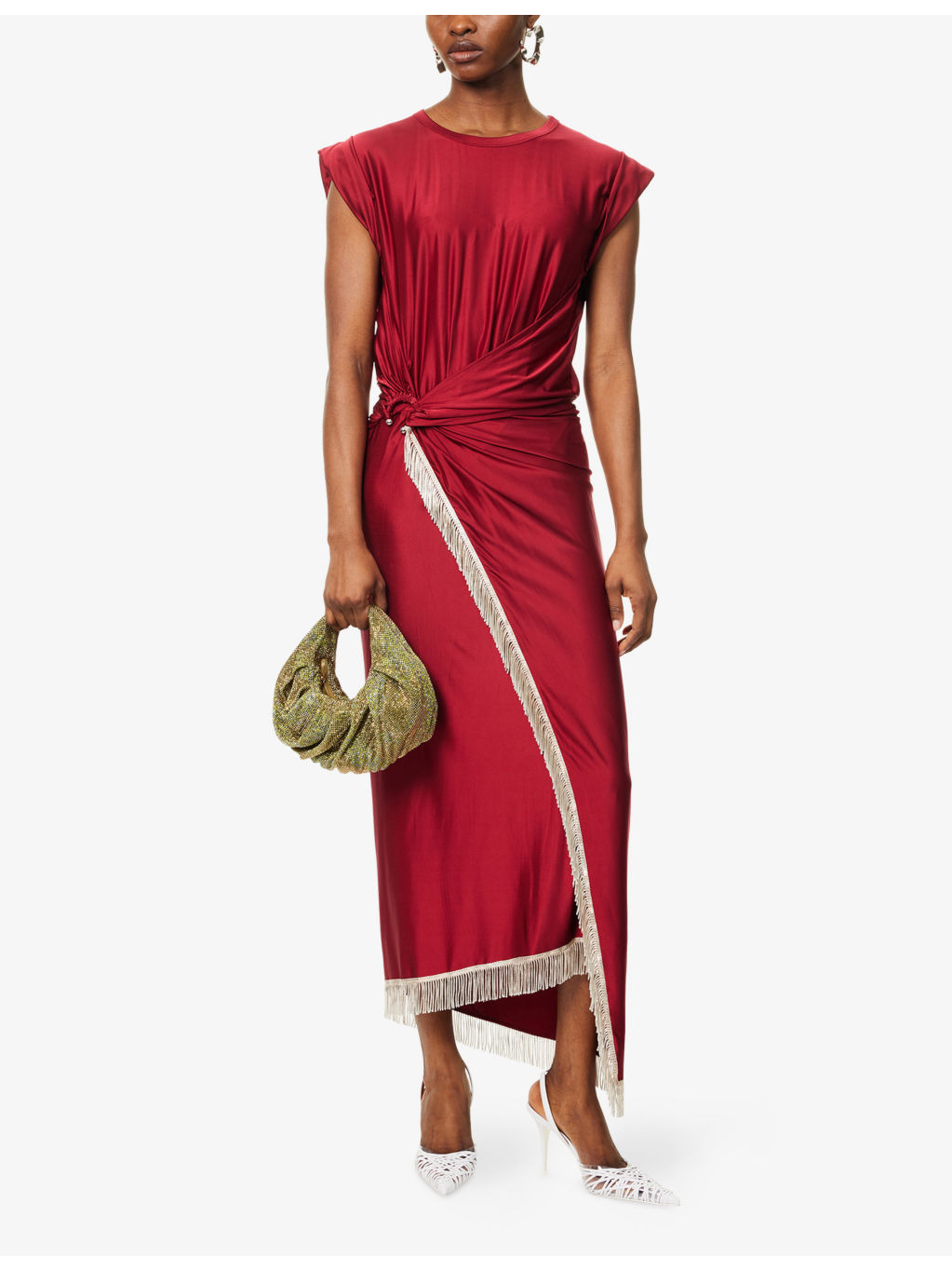 Draped Fringed Stretch-Jersey Maxi Dress - 2