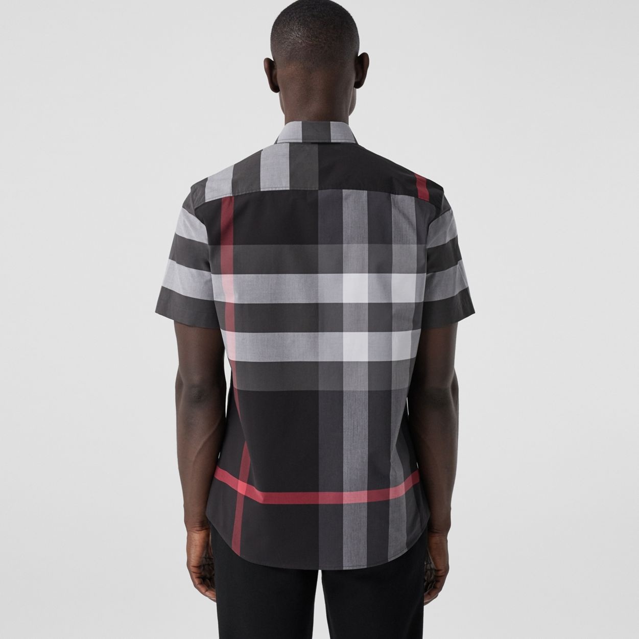 Short-sleeve Check Stretch Cotton Poplin Shirt - 4