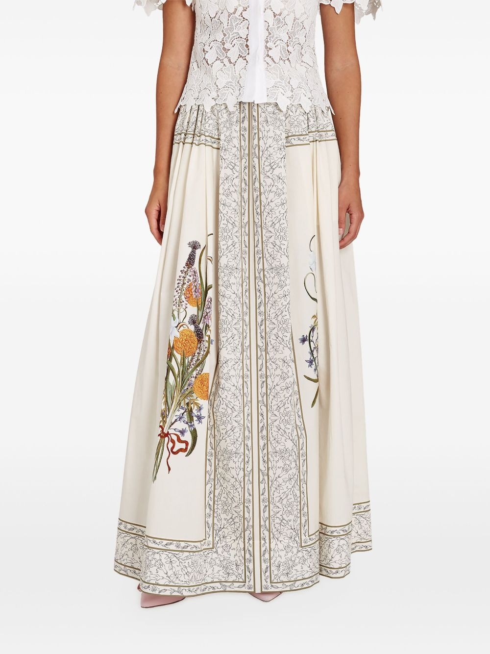 Marigold Bouquets-print poplin skirt - 2