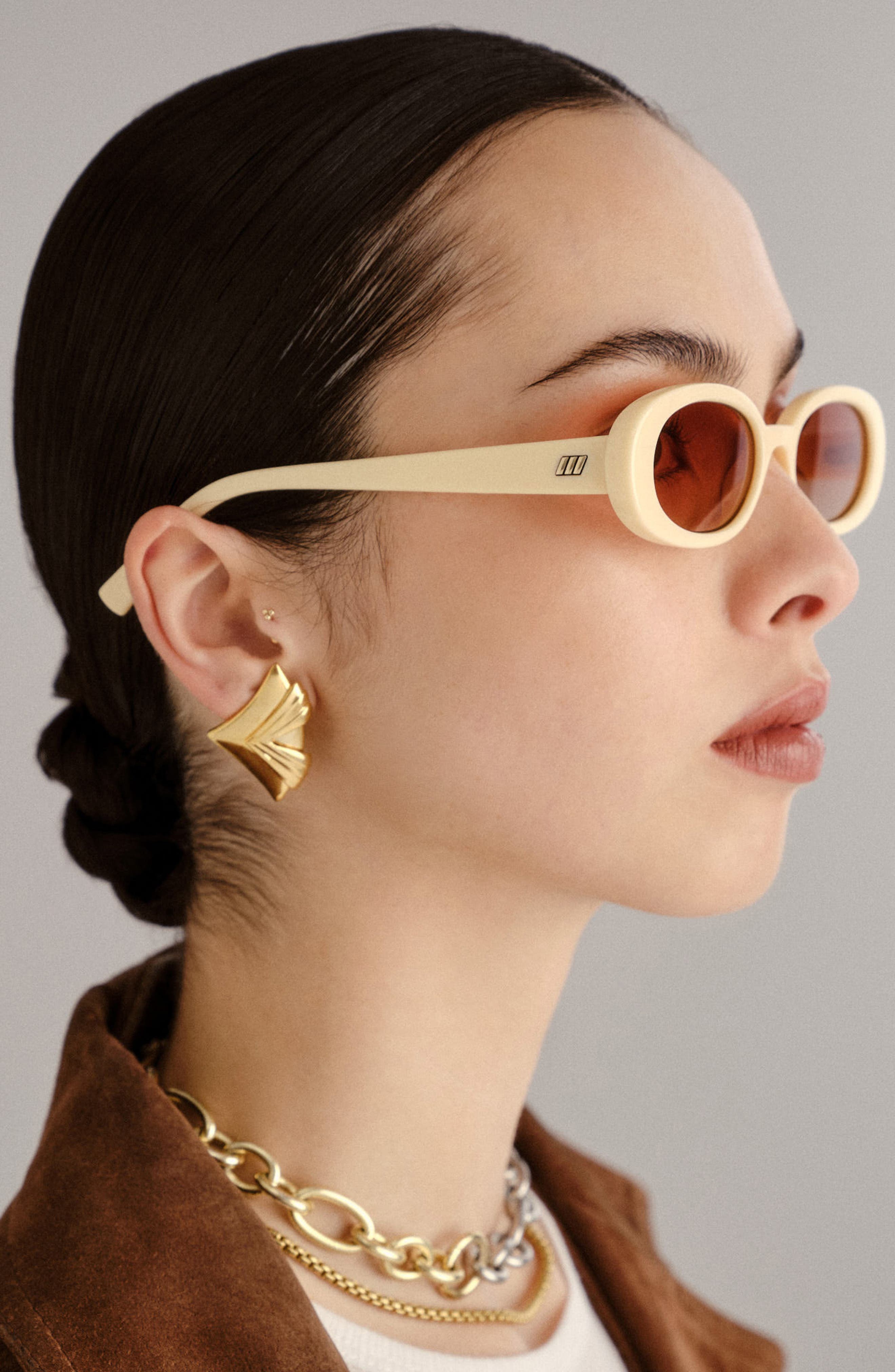 Le Specs Outta Love 51mm Oval Sunglasses in Ecru/Warm Brown Grad at Nordstrom - 5