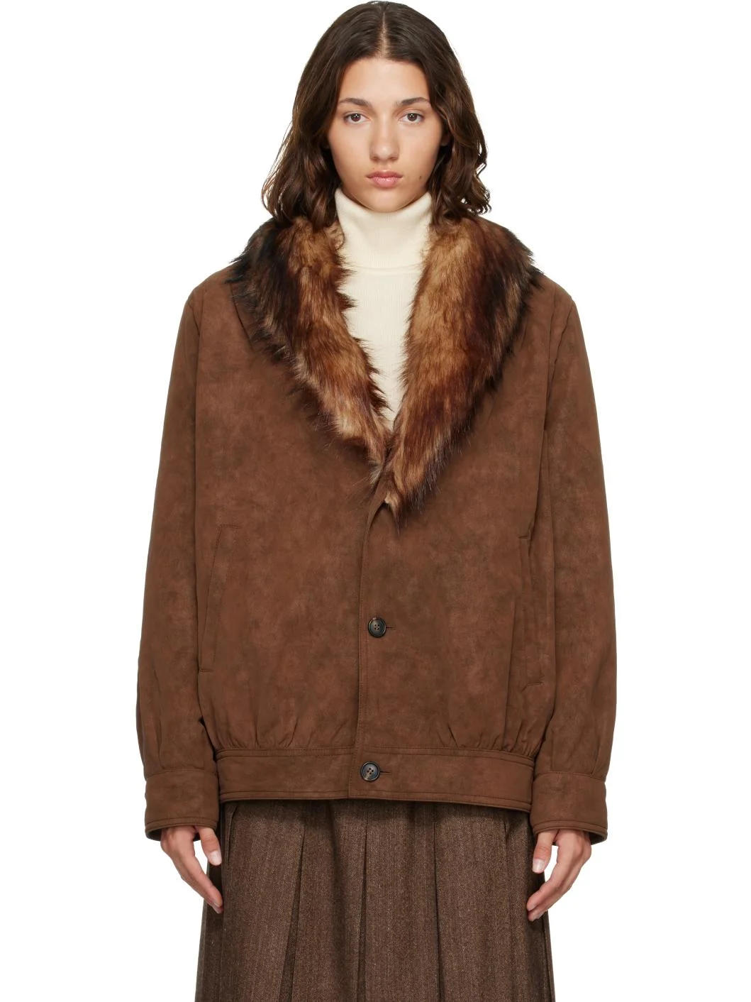 Brown Faux-Suede Jacket - 1