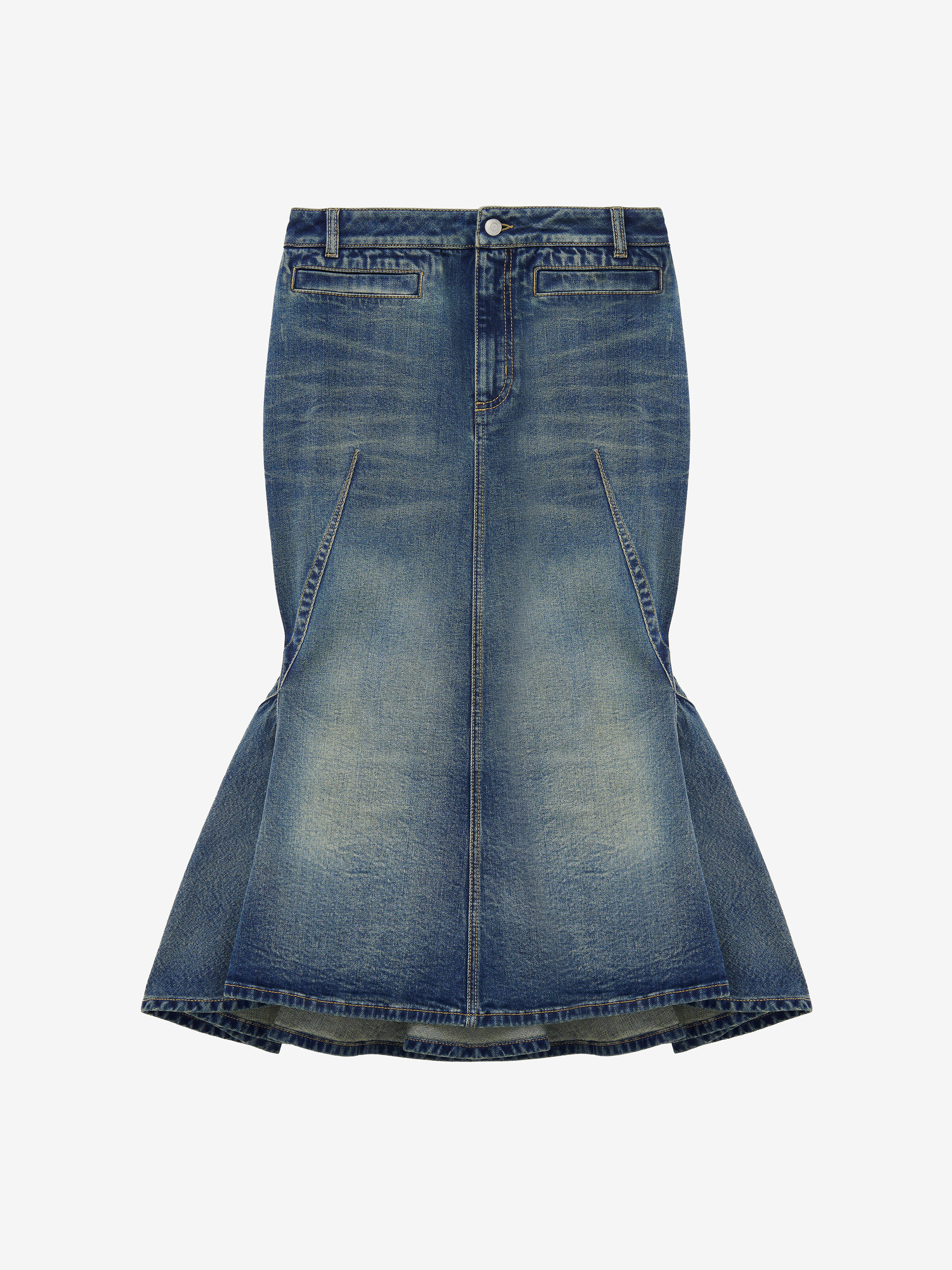 Stonewashed Denim Kickback Skirt - 1