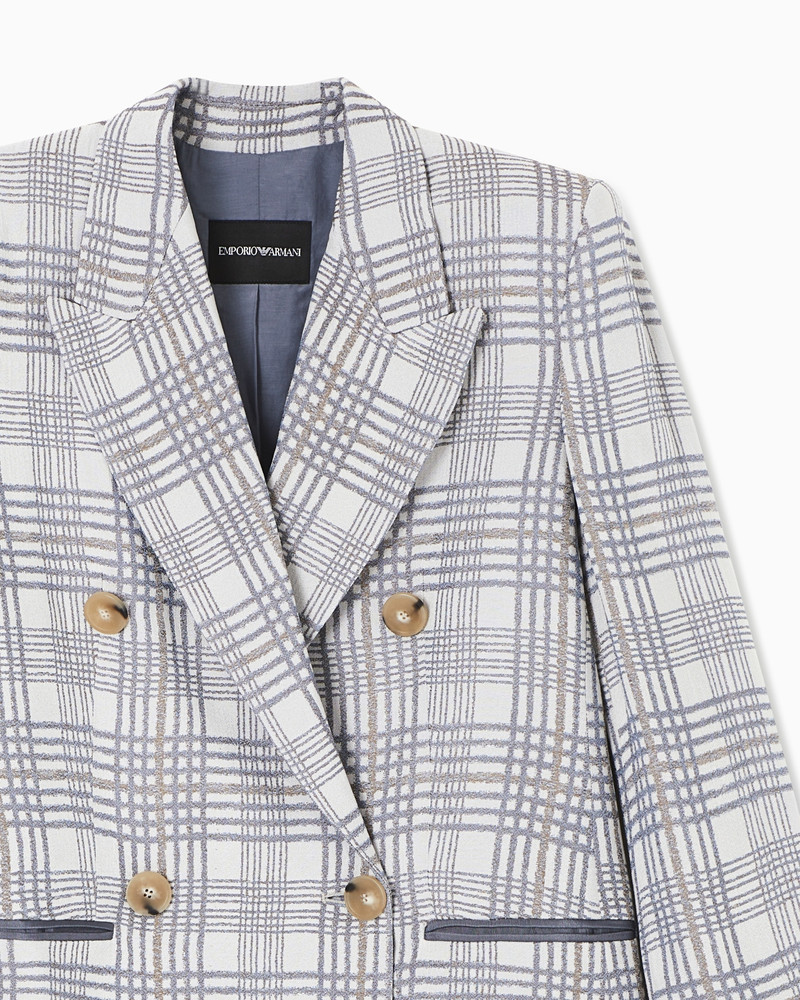 EMPORIO ARMANI DOUBLE-BREASTED BLAZER IN A CHECK-MOTIF JACQUARD FABRIC outlook