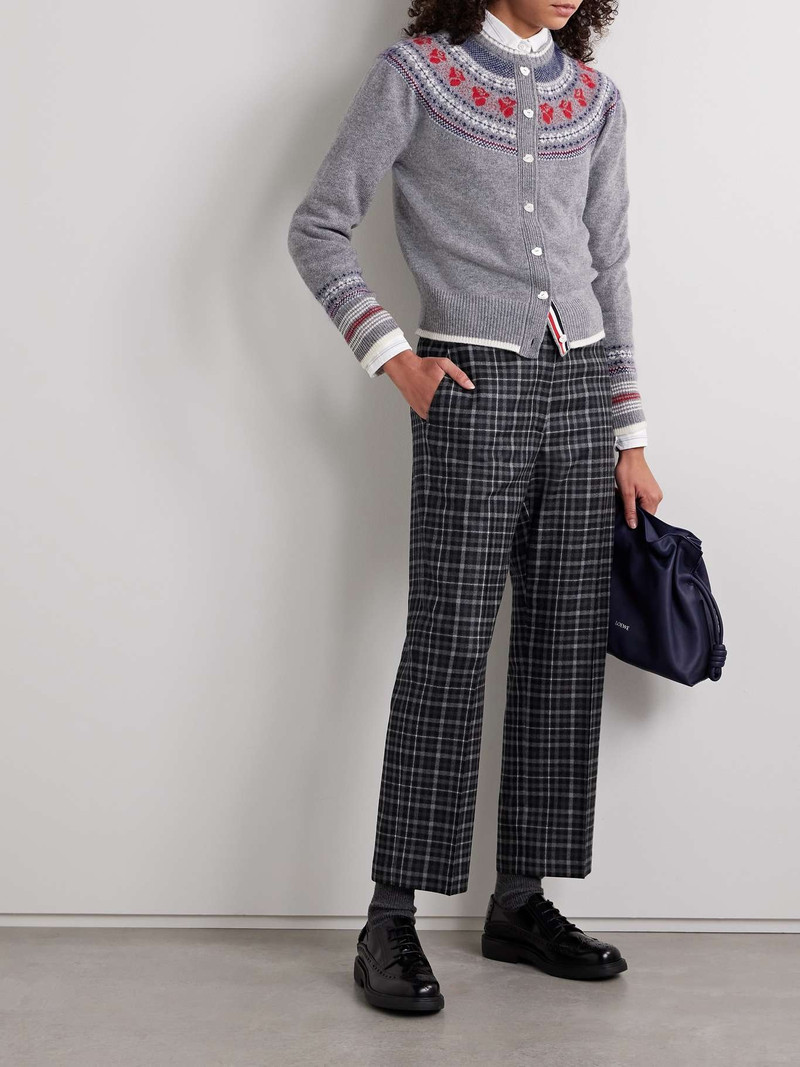 Thom Browne Grosgrain-trimmed tartan wool-flannel straight-leg pants outlook
