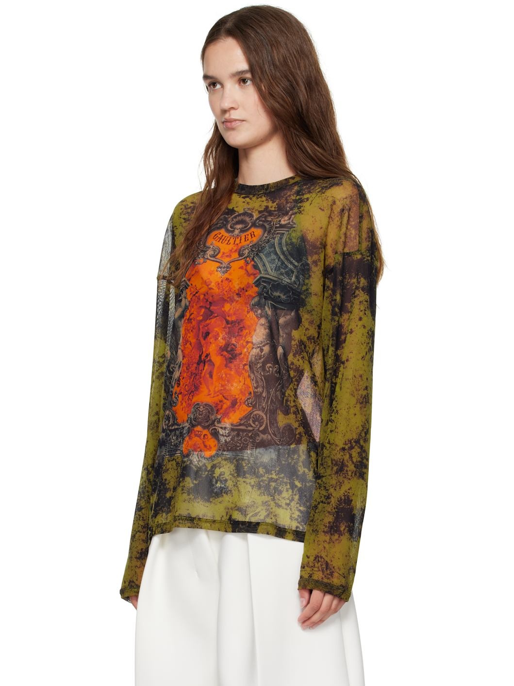 Khaki & Orange 'The Oversized Médaillon' Top - 4
