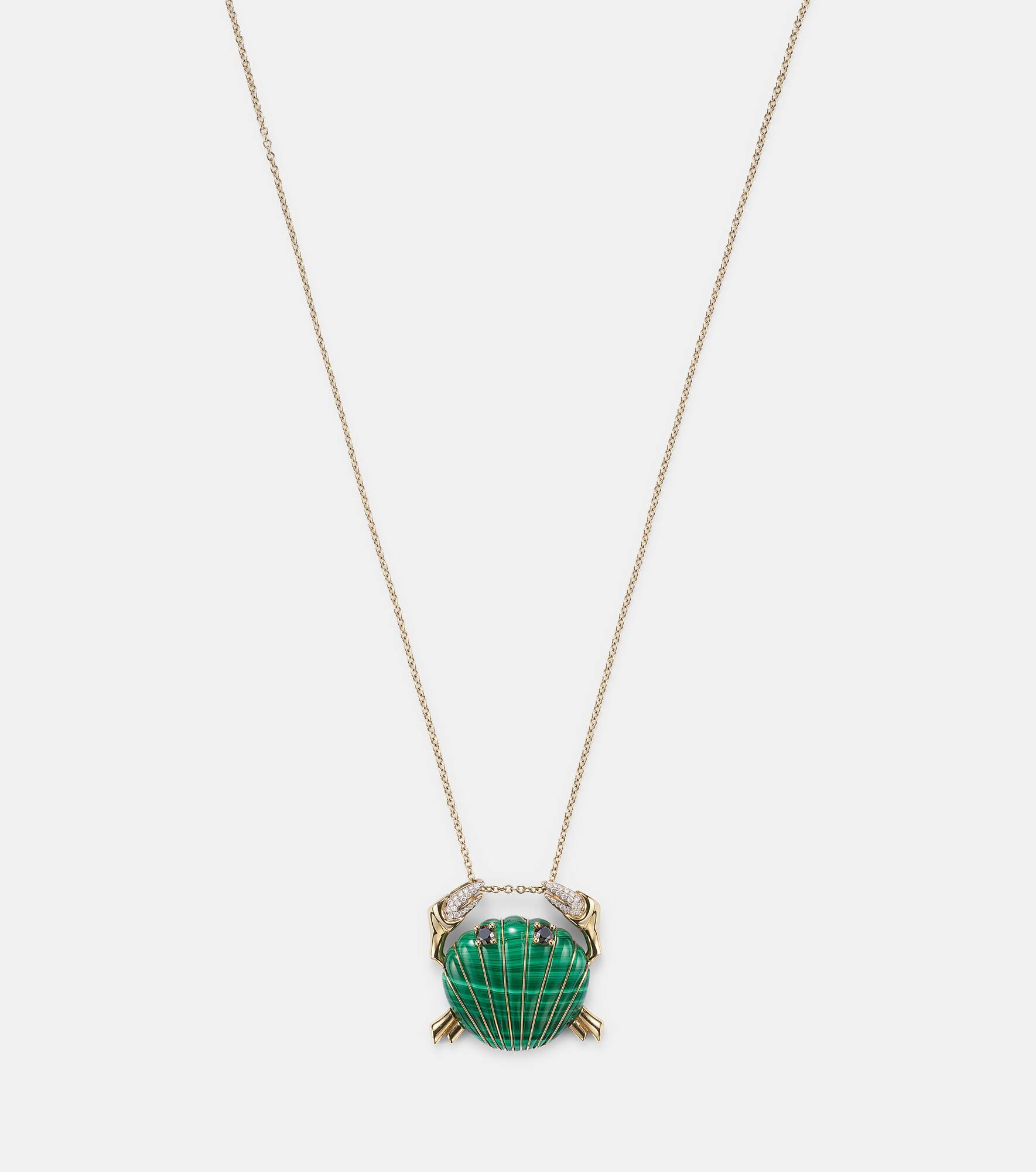 Crabe Coquillage 9kt gold pendant necklace with malachite and diamonds - 4