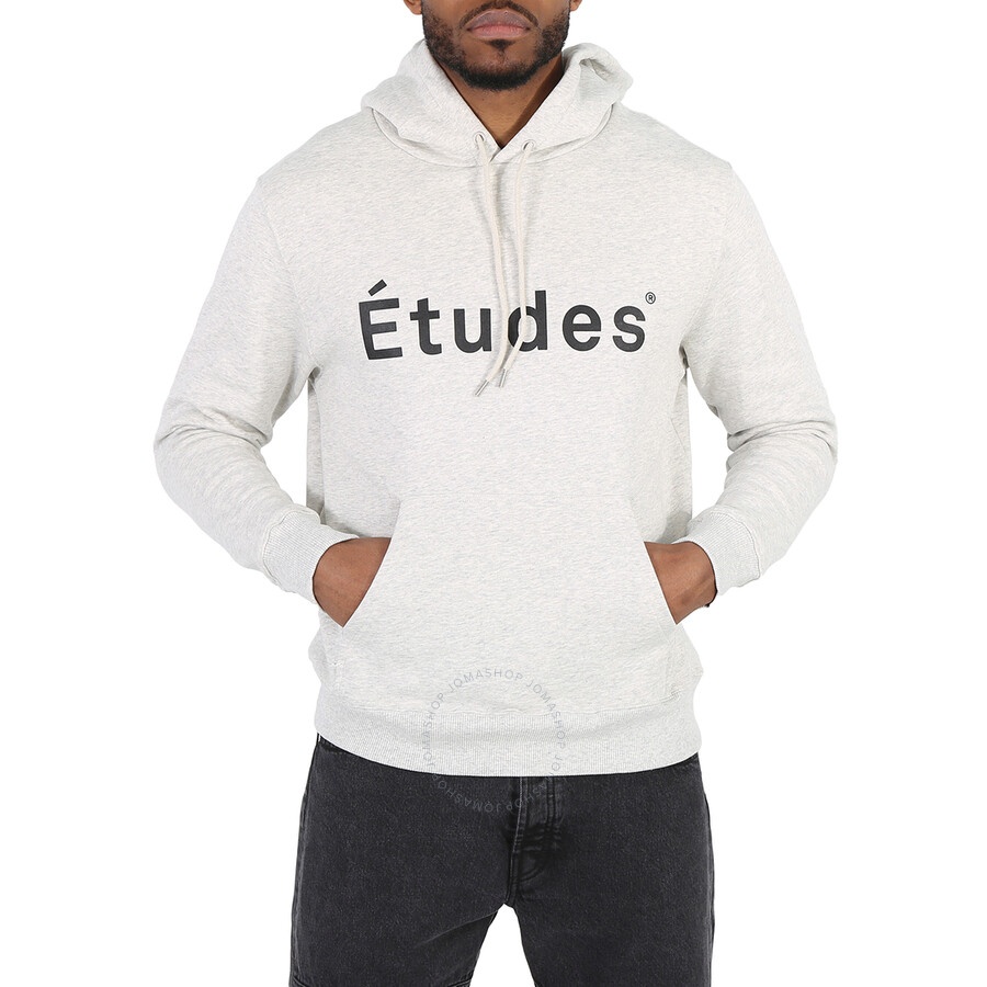 Etudes Heather Grey Cotton Logo Print Hoodie - 1