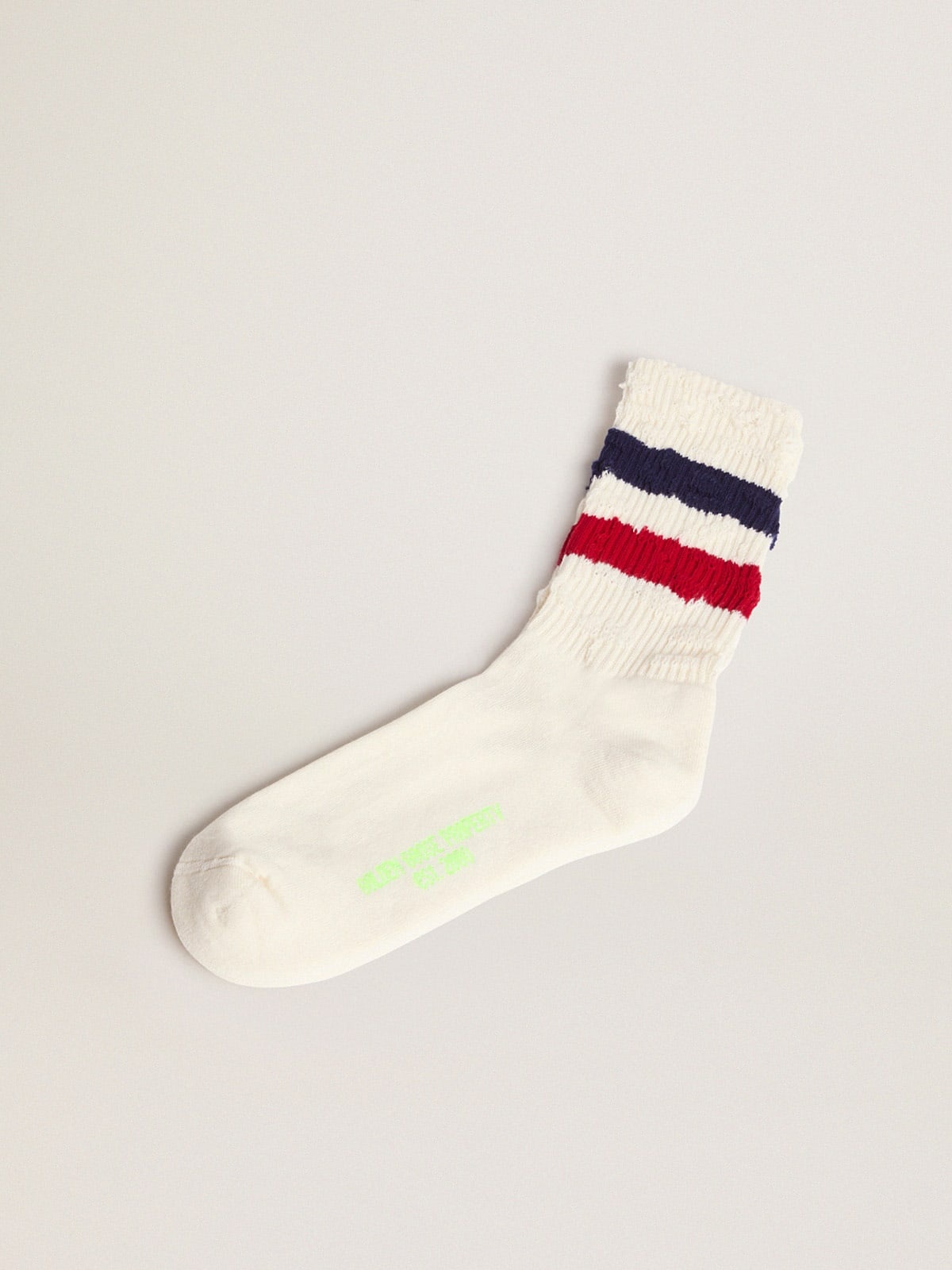 Vintage white socks with distressed details and two-tone stripes - 1