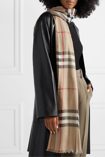 Burberry Frayed checked wool and silk-blend scarf outlook