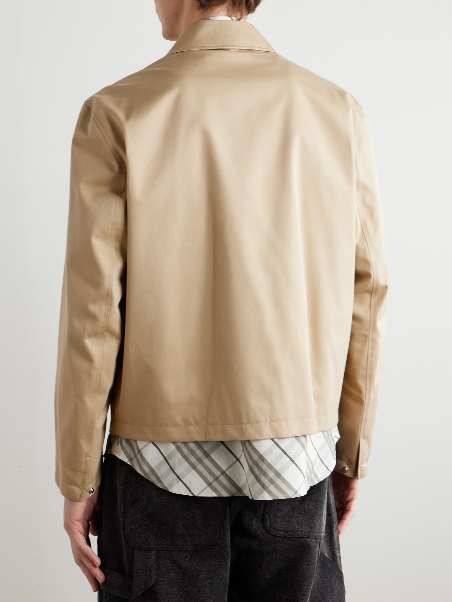 Logo-Embroidered Cotton-Gabardine Harrington Jacket Beige - 3