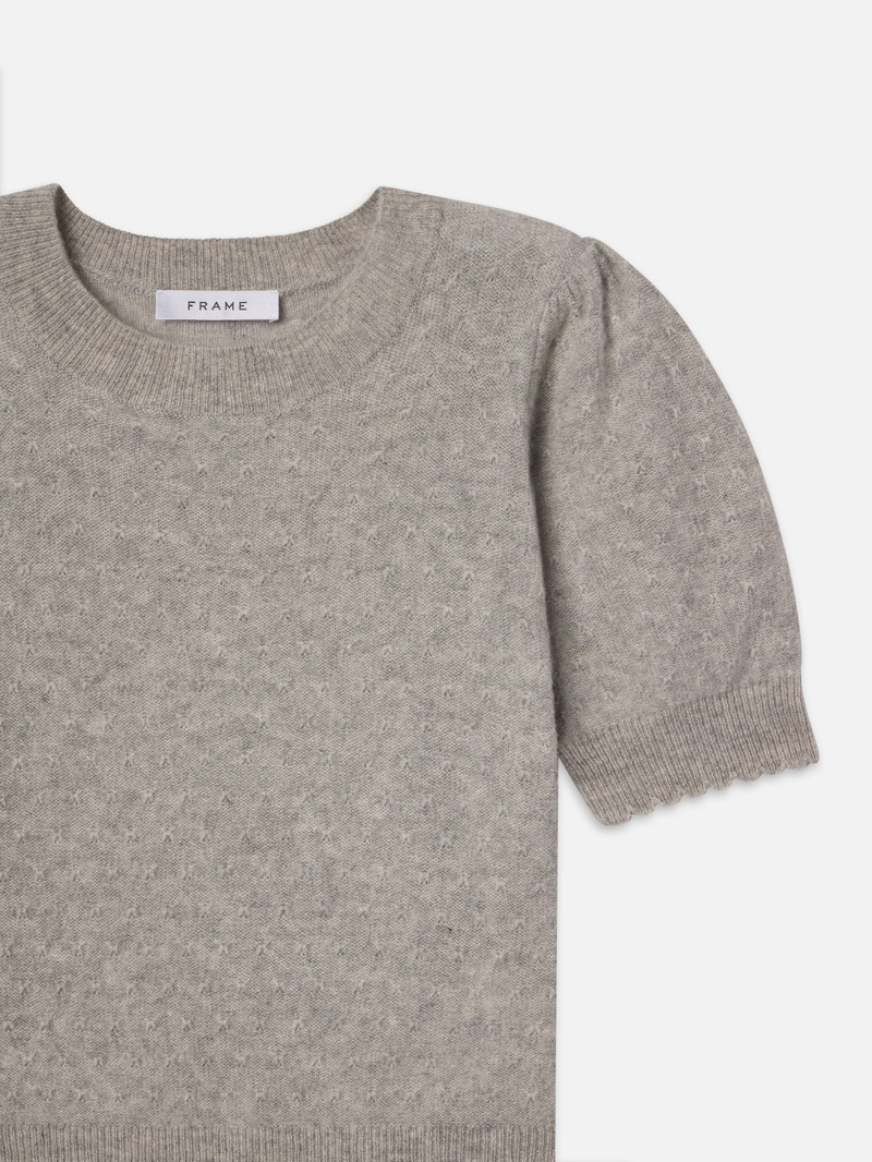 Pointelle Puff Sleeve Sweater in Light Heather Grey 4