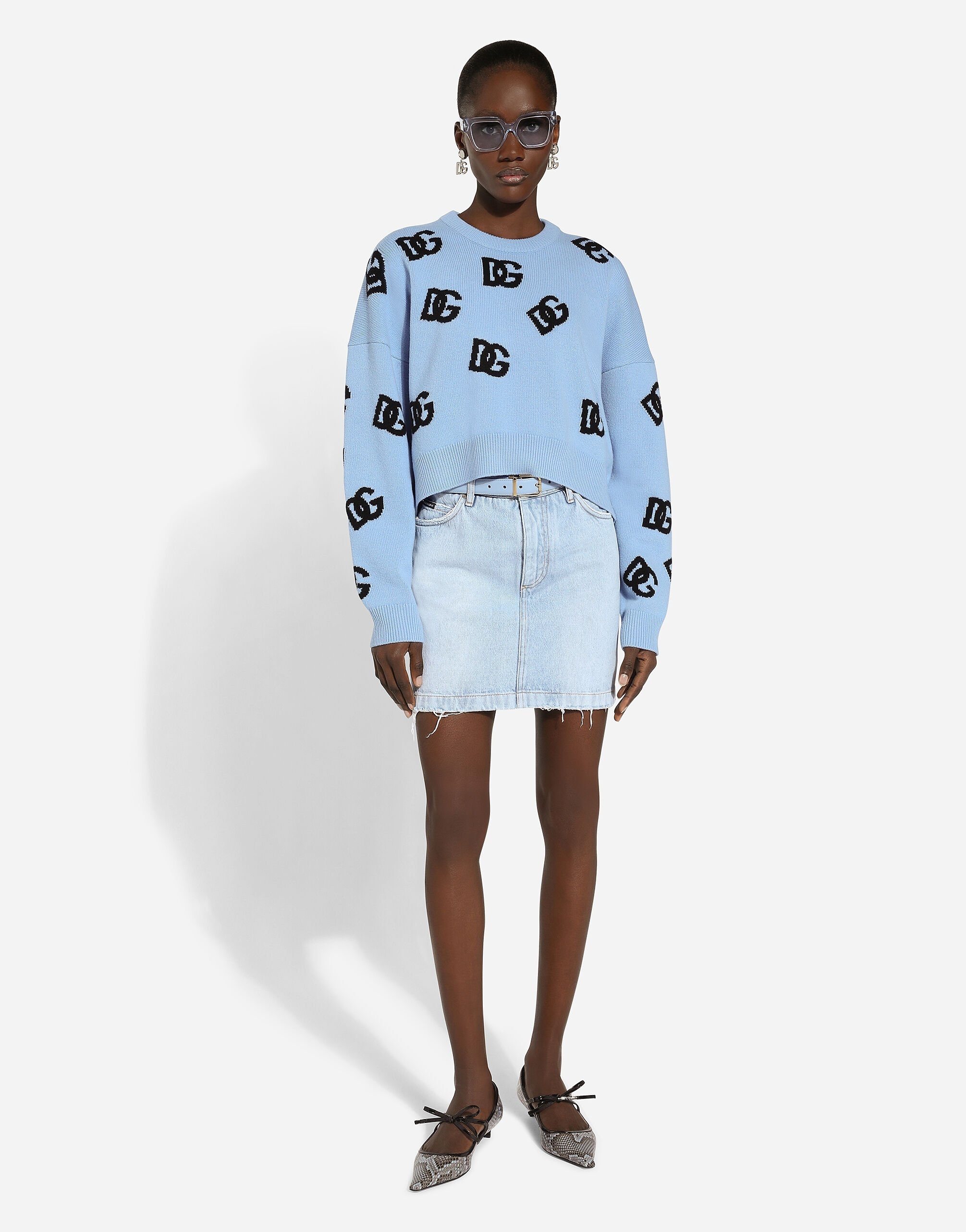 Wool round-neck sweater with DG logo inlay - 2