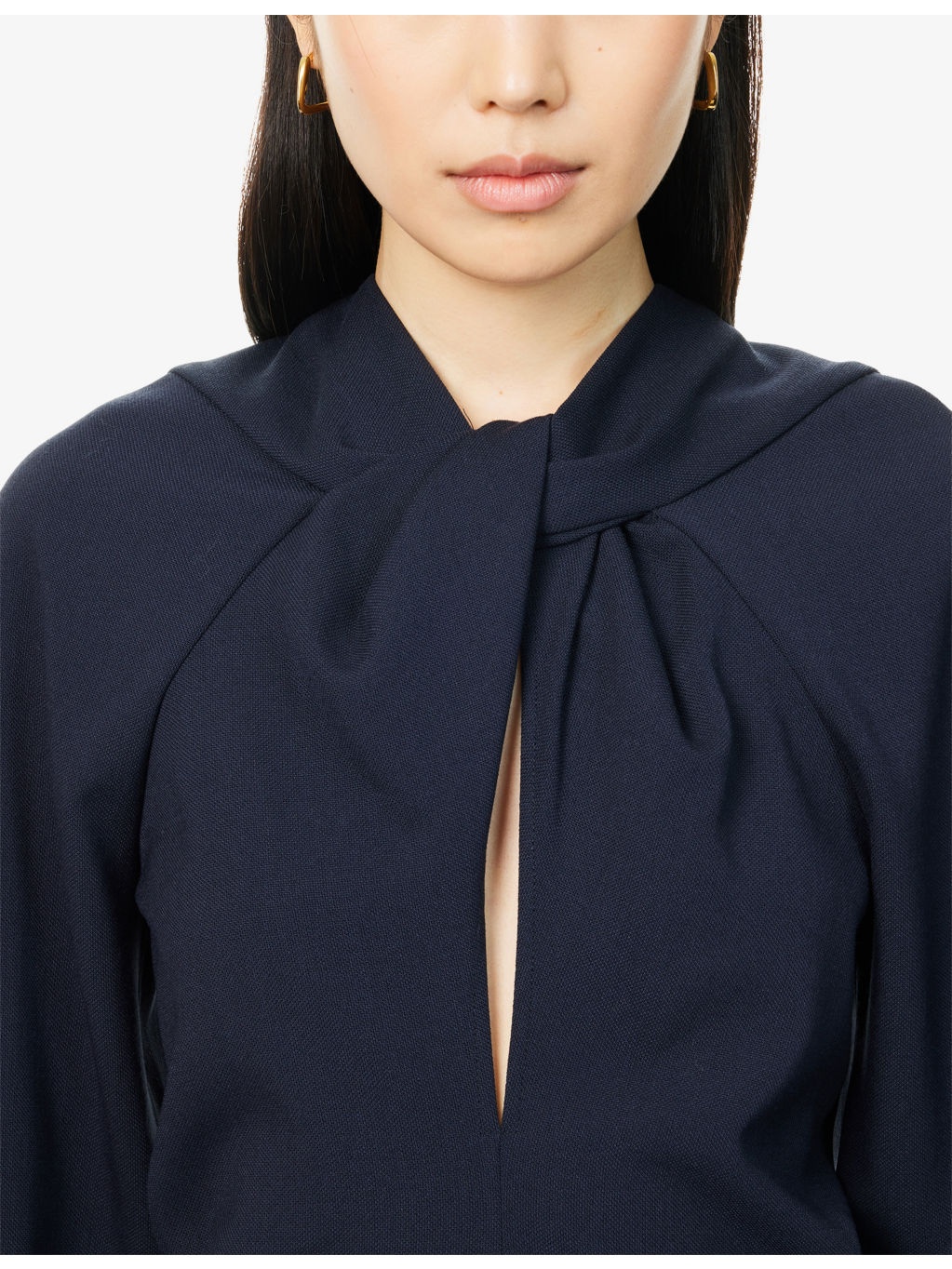 Twisted-Neckline Textured Stretch-Woven Blouse - 5