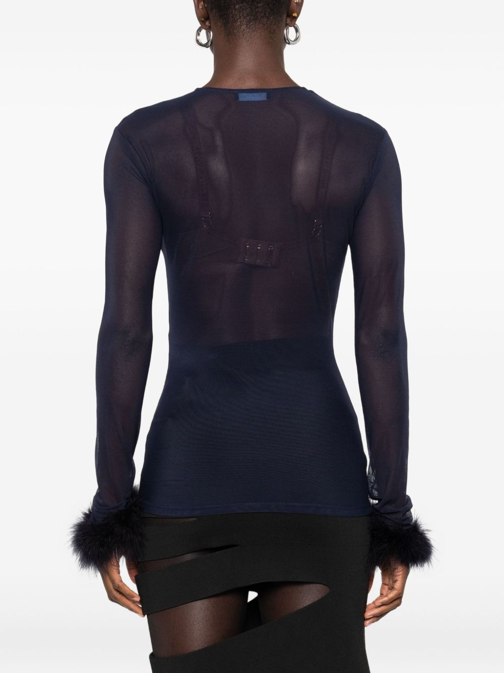 mesh feather-cuff top - 4