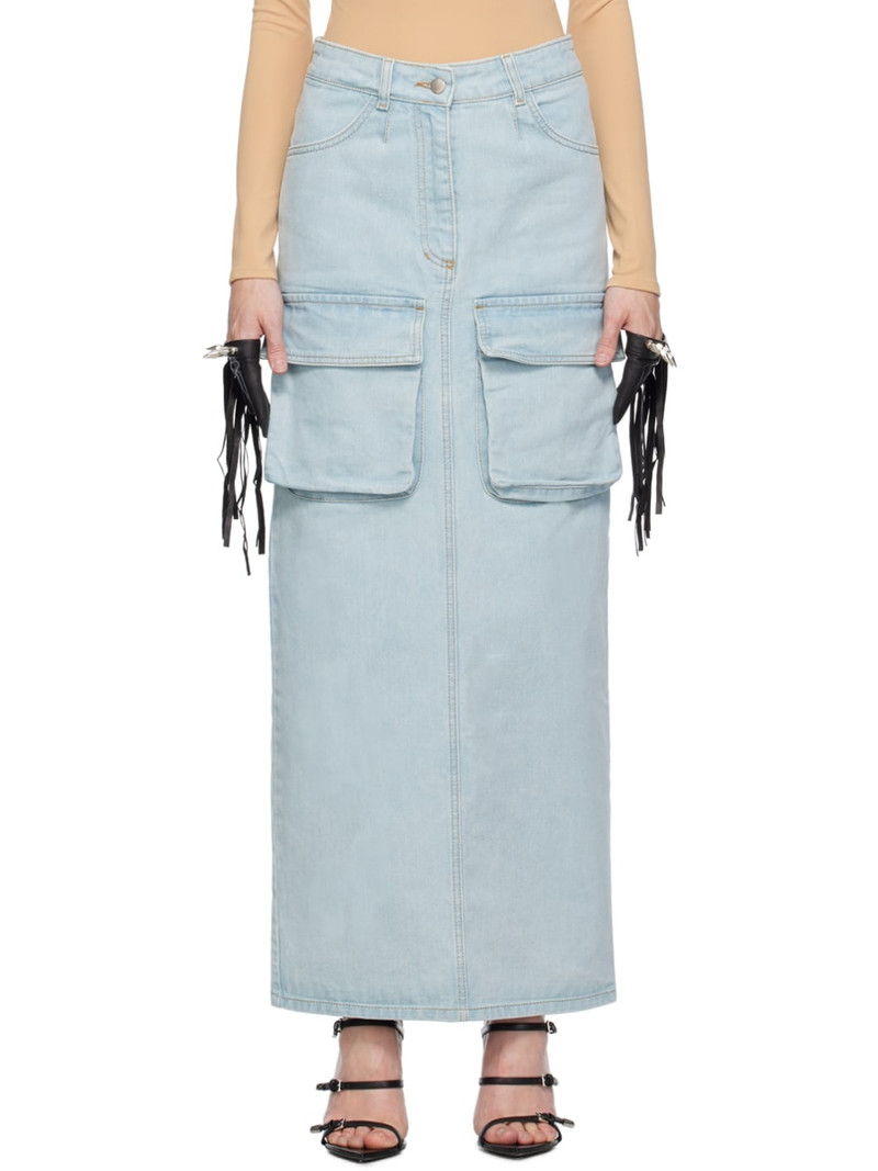 Blue Cargo Denim Maxi Skirt 1