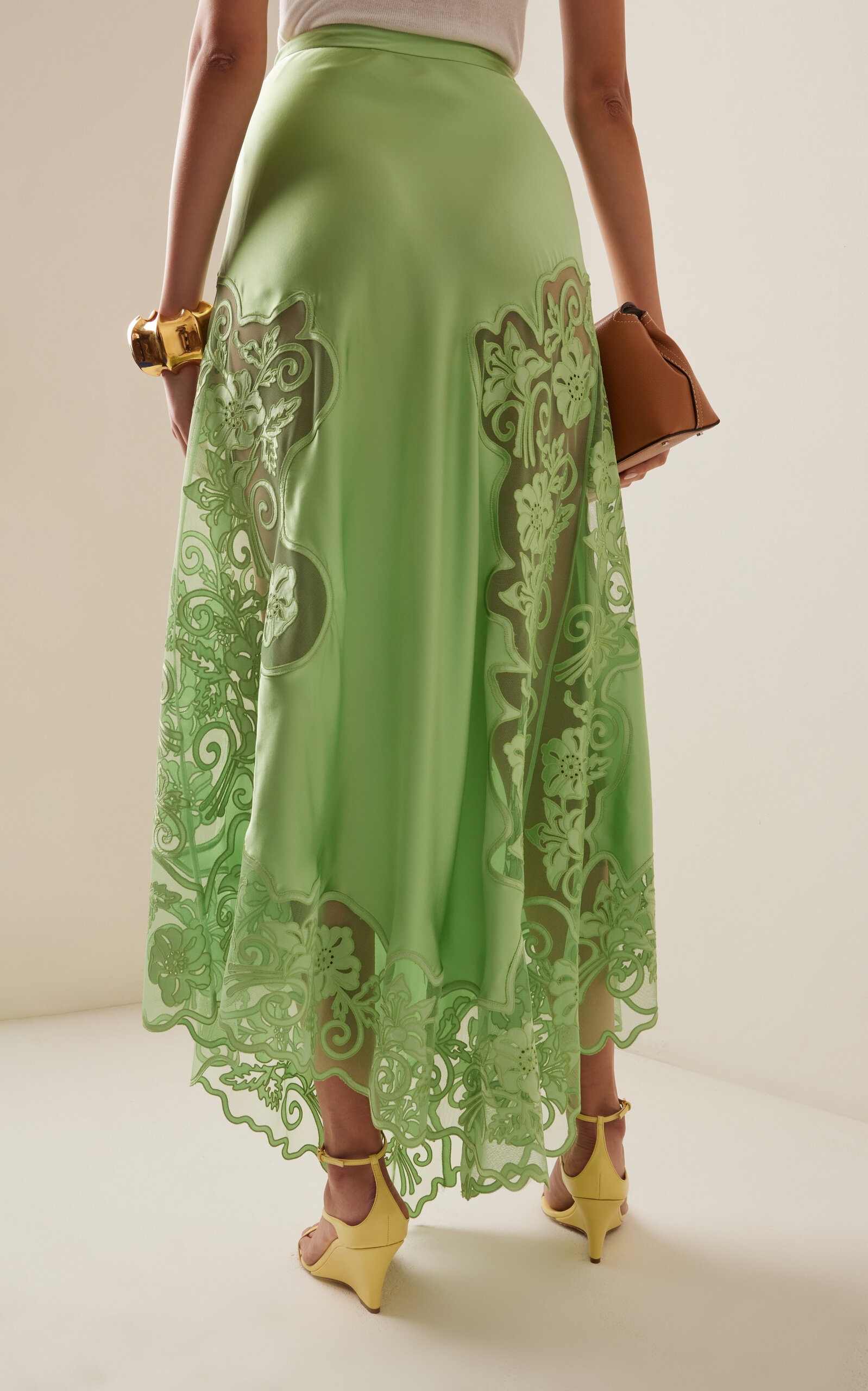 Cressida Lace-Trimmed SIlk Midi Skirt green - 4