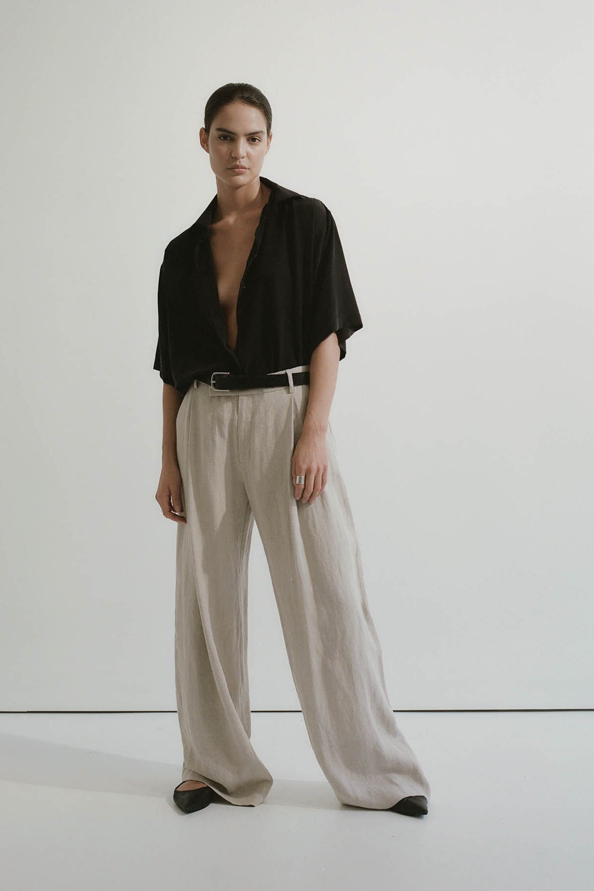 Linen Overlap Waist Trousers - Natural - 6