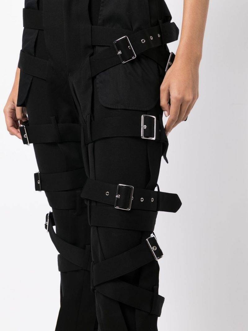 multi-buckle layered slim trousers 5