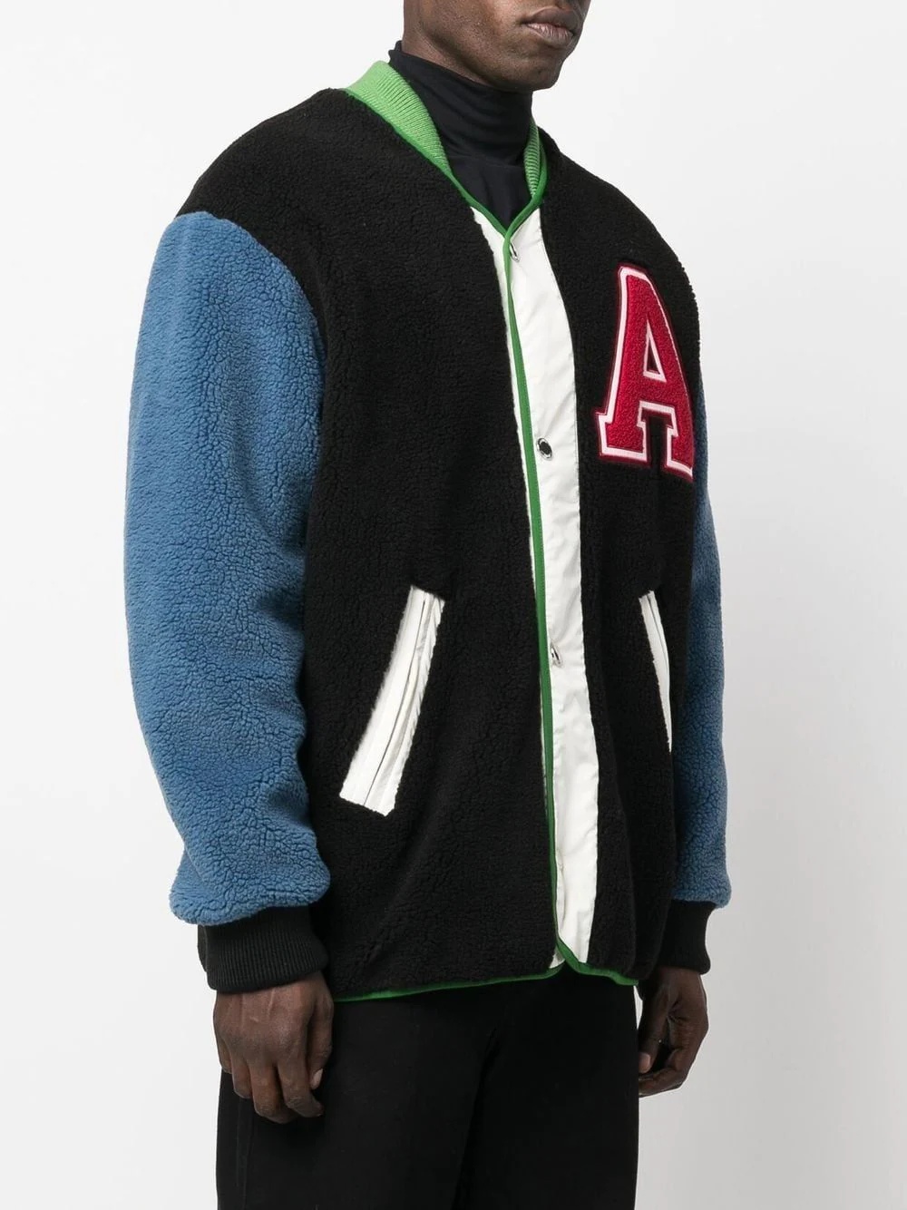 logo-patch fleece liner varsity jacket - 3