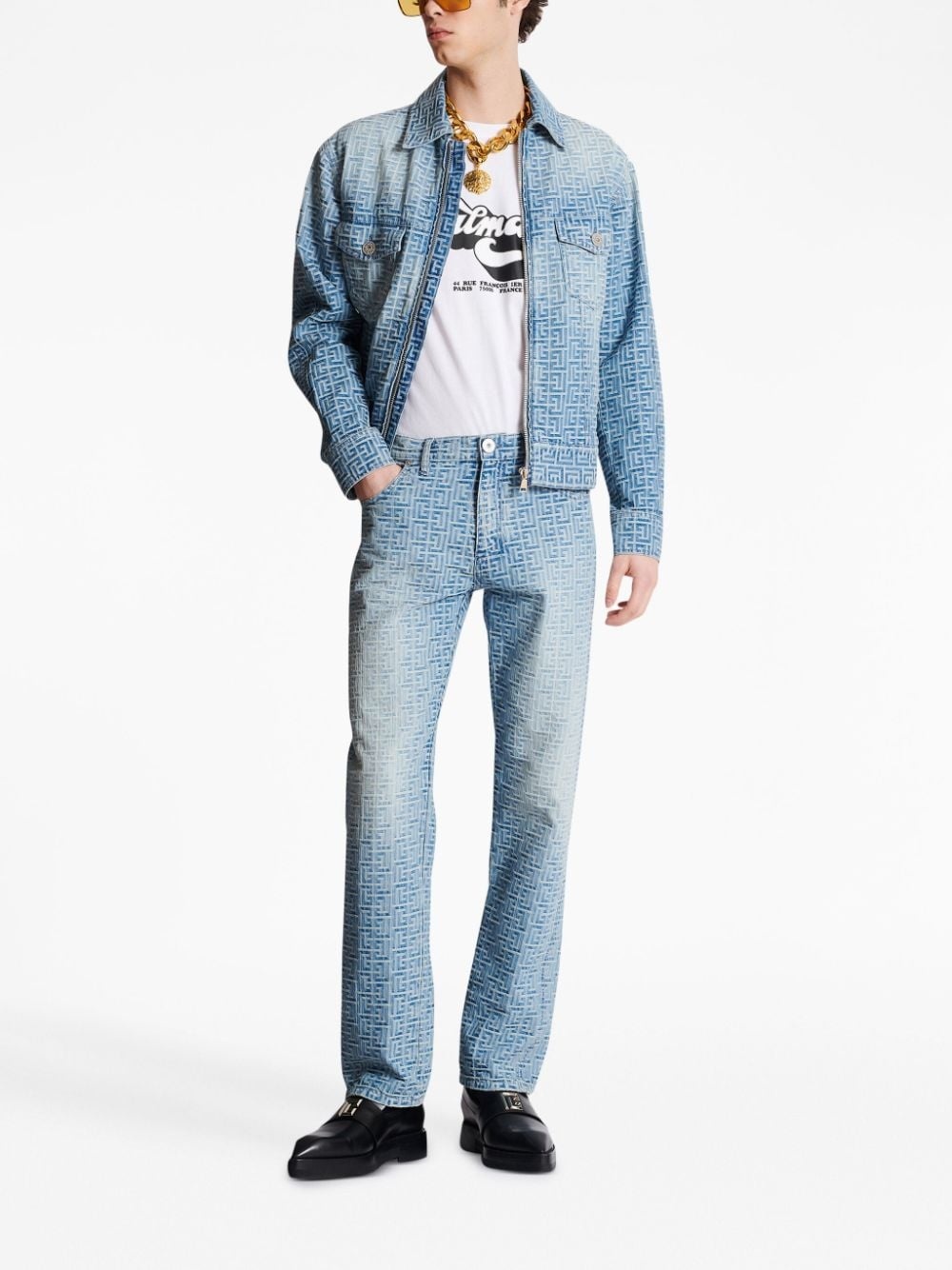 monogram-jacquard straight-leg jeans - 2