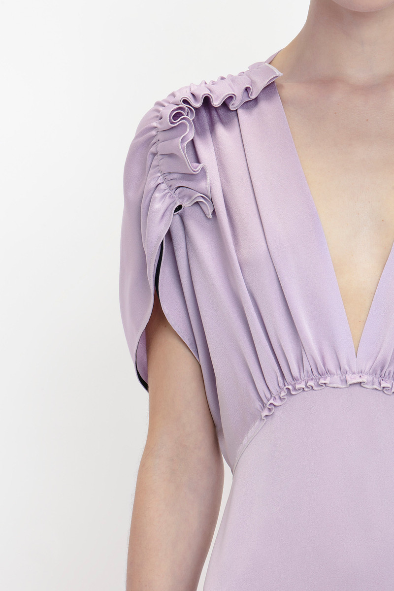 V-Neck Ruffle Midi Dress In Petunia 5