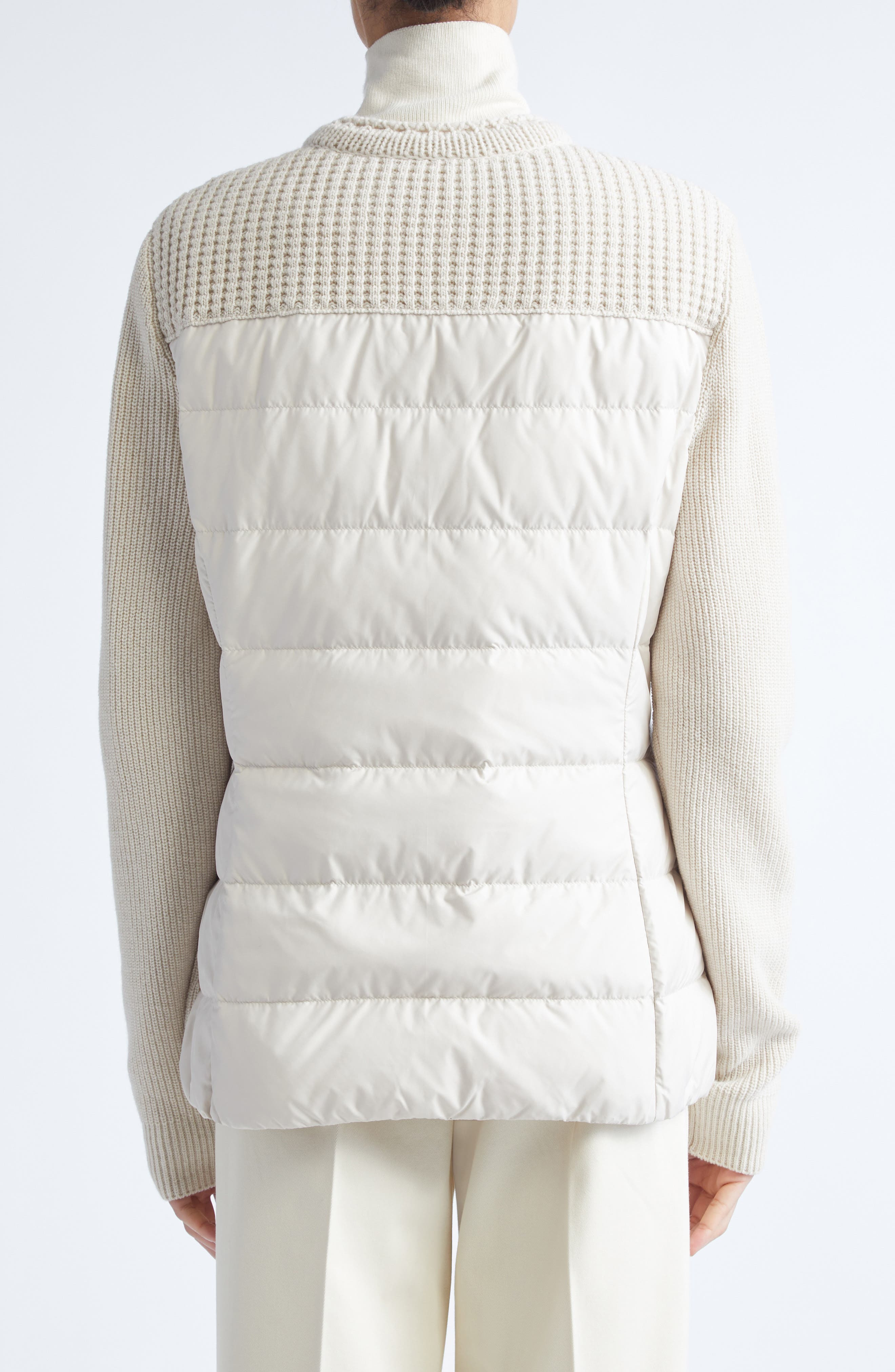 Moncler Virgin Wool Knit & Down Cardigan in Almond Milk at Nordstrom - 3