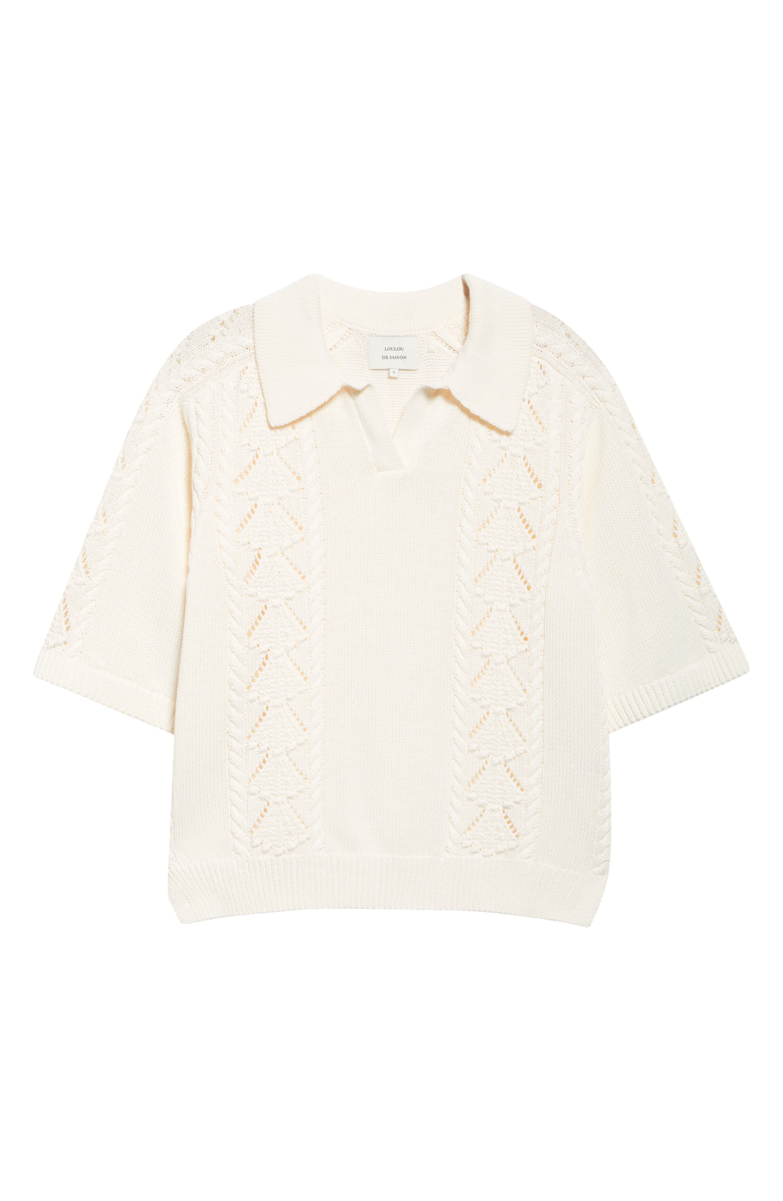 LOULOU DE SAISON Kina Johnny Collar Cotton Sweater in Ivory at Nordstrom - 6