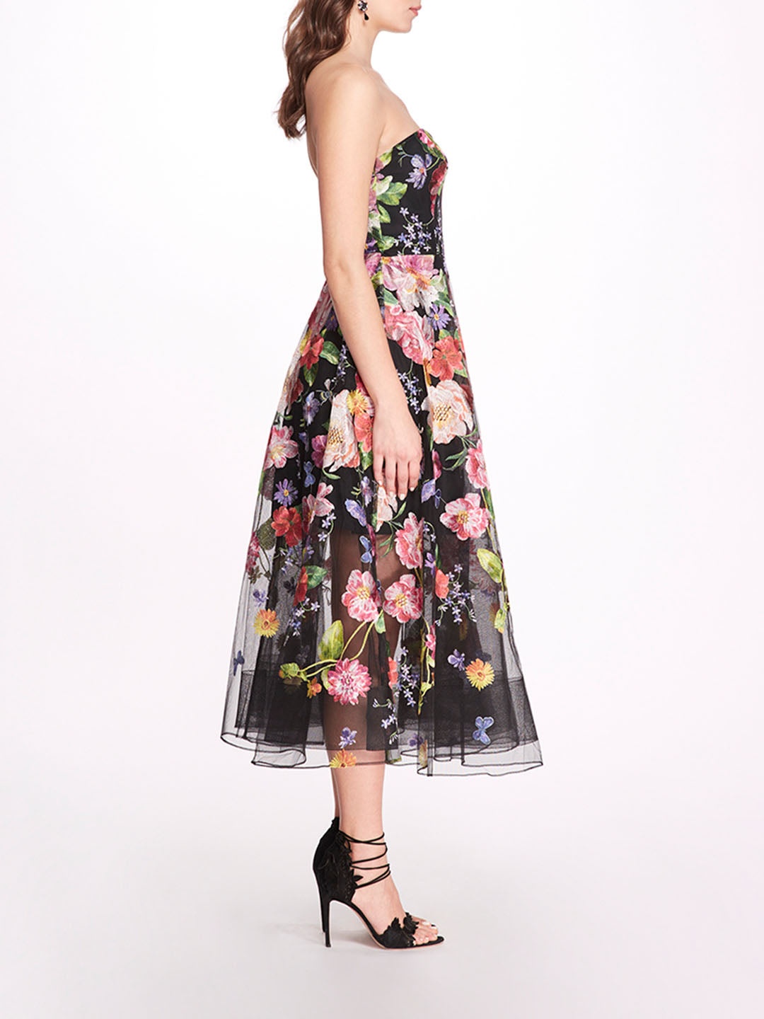 EMBROIDERED STRAPLESS TEA-LENGTH GOWN - 3