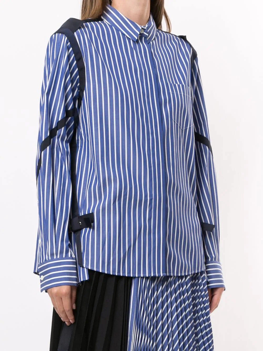 strap-embellished striped poplin shirt - 3