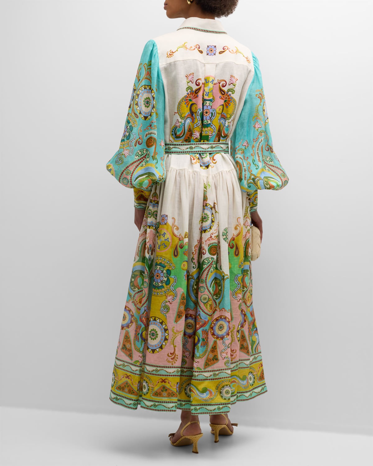 Pinball Balloon-Sleeve Paisley Maxi Shirtdress - 4