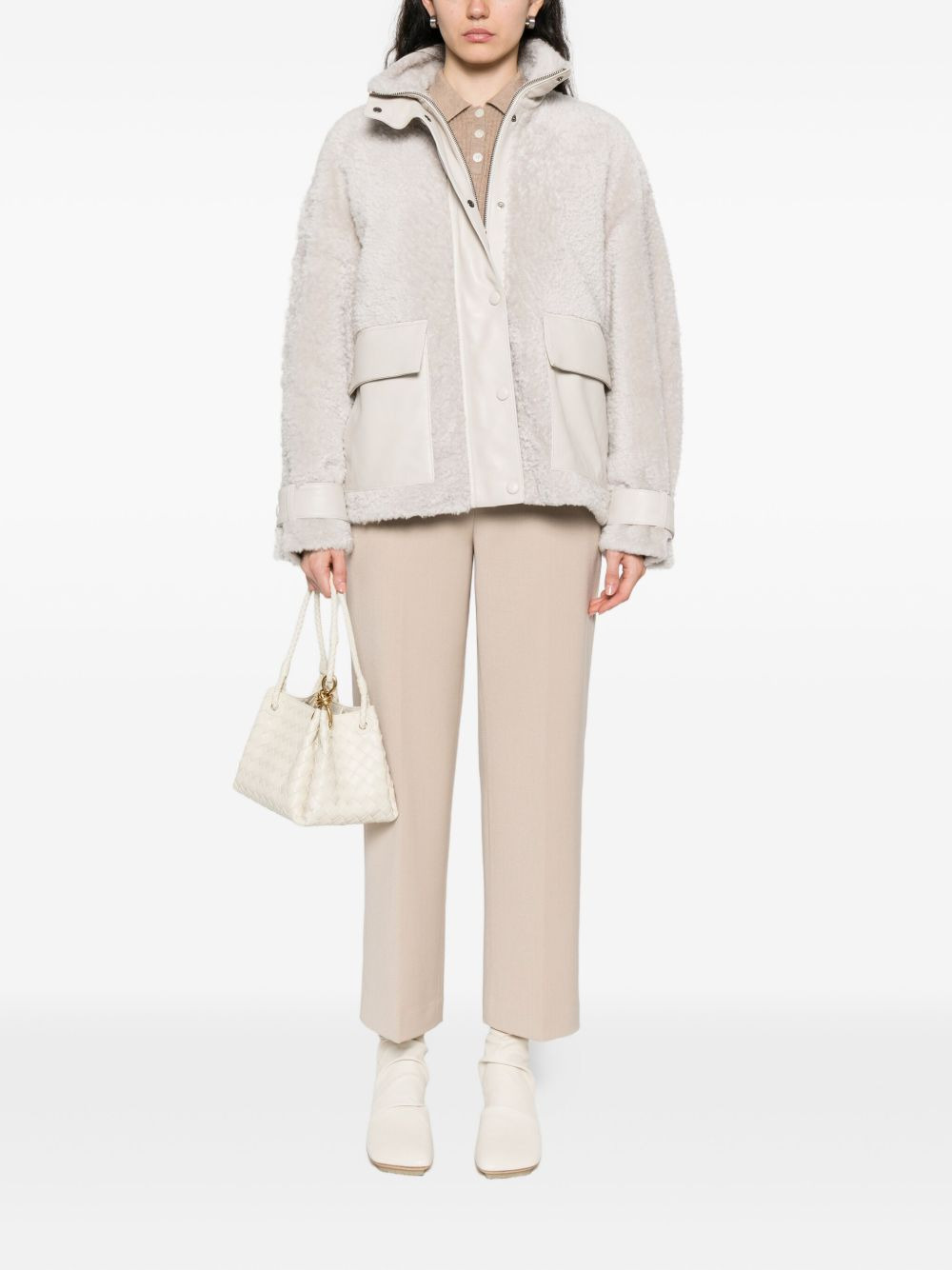 patch-pocket shearling jacket - 2