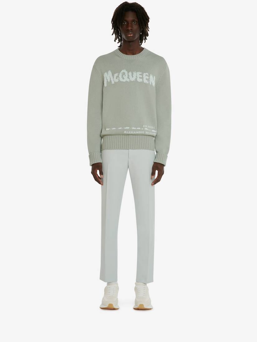 Men's McQueen Graffiti Crew Neck Jumper in Mint - 2