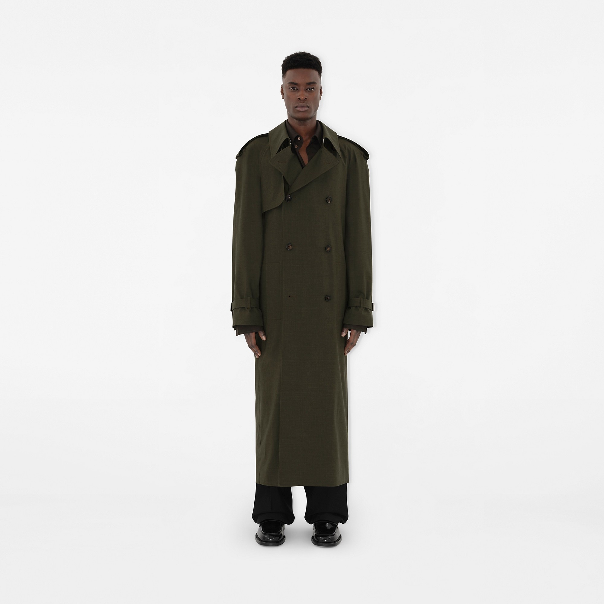 Burberry Long Stretch Wool Trench Coat | REVERSIBLE