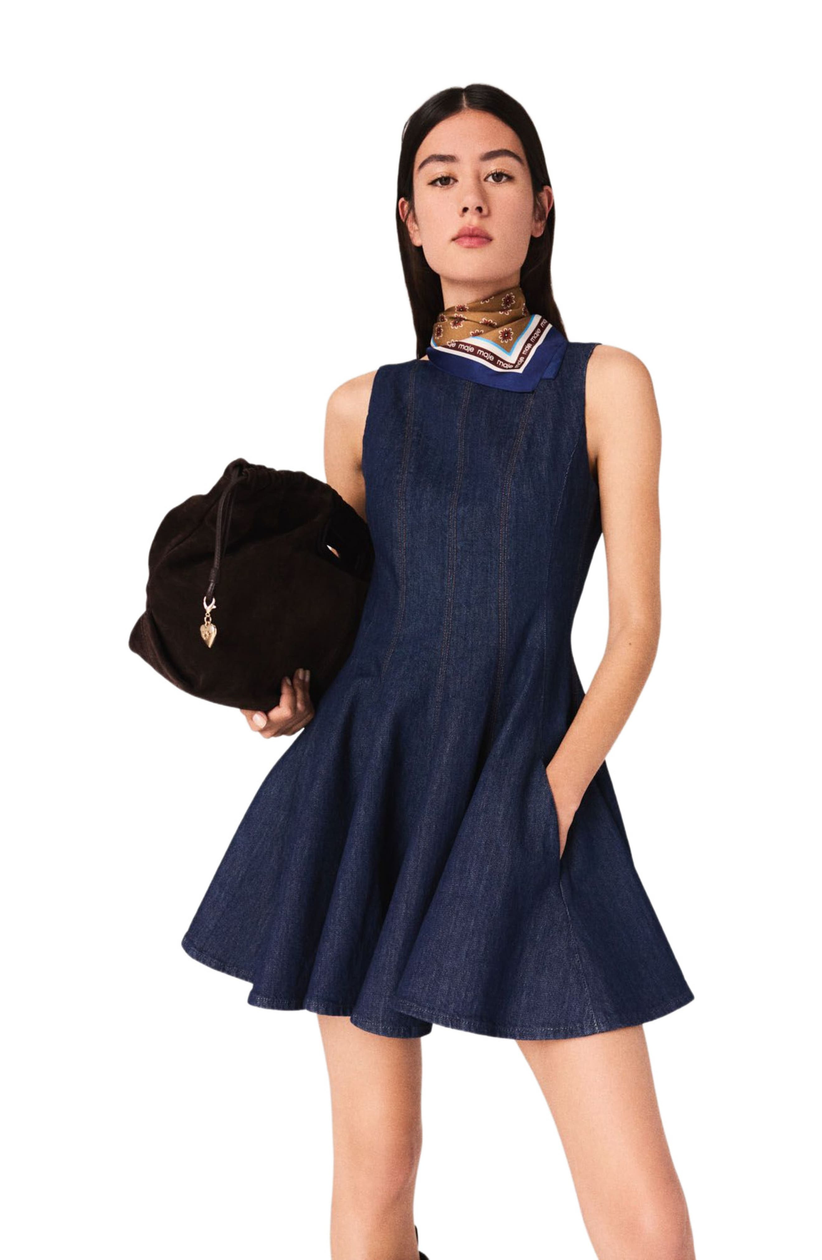 maje Short denim dress with ruffles in Navy at Nordstrom - 1