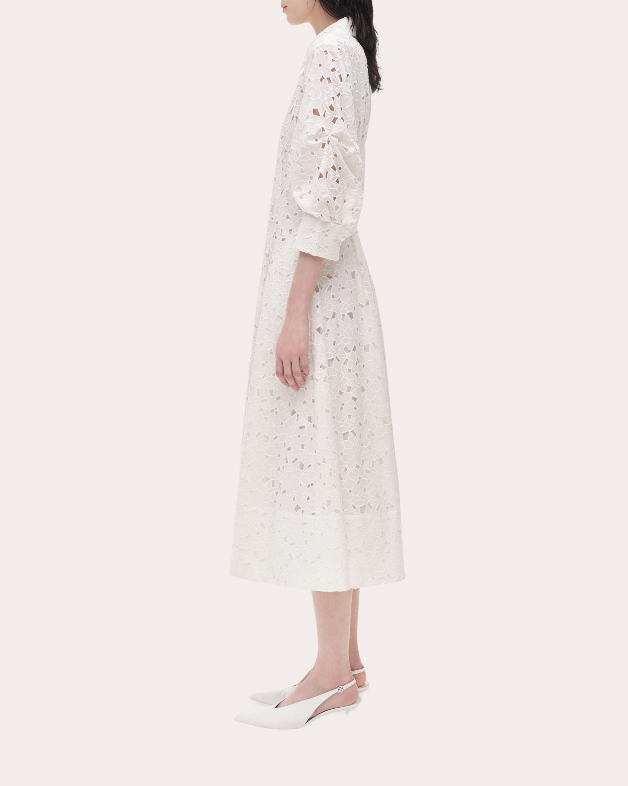 Jazz Embroidered Cotton Pintuck Midi Shirt Dress - 3