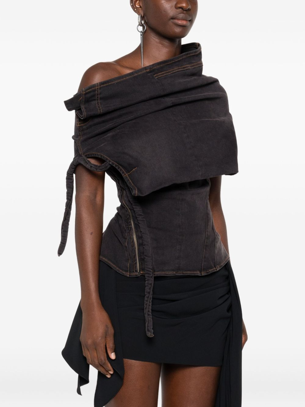 draped-collar denim blouse - 3