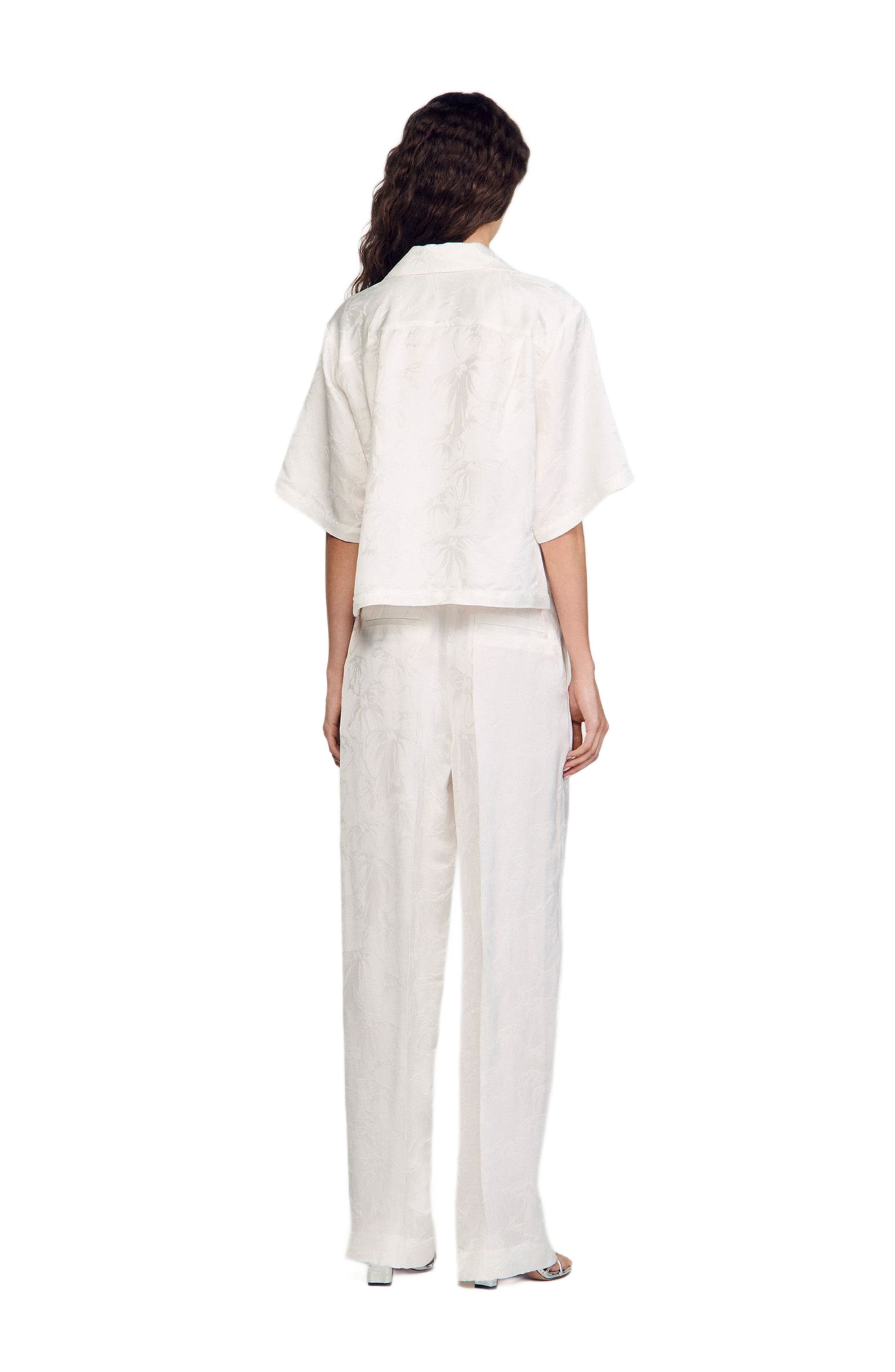 SANDRO Cropped shirt with jacquard flowers in White at Nordstrom - 2