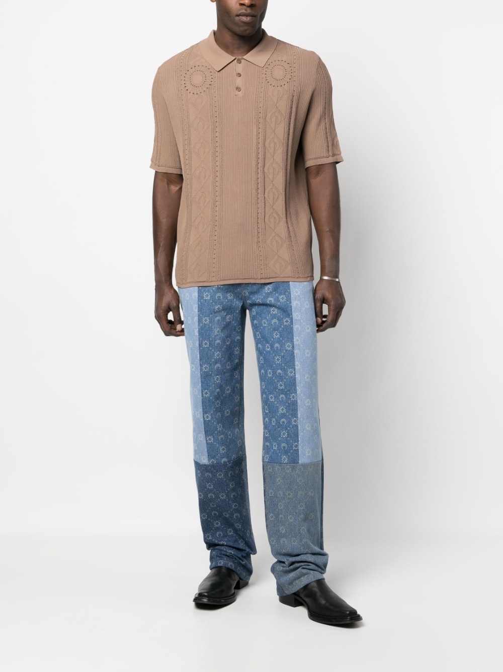 Marine Serre Moon Diamant cable-knit polo top | REVERSIBLE