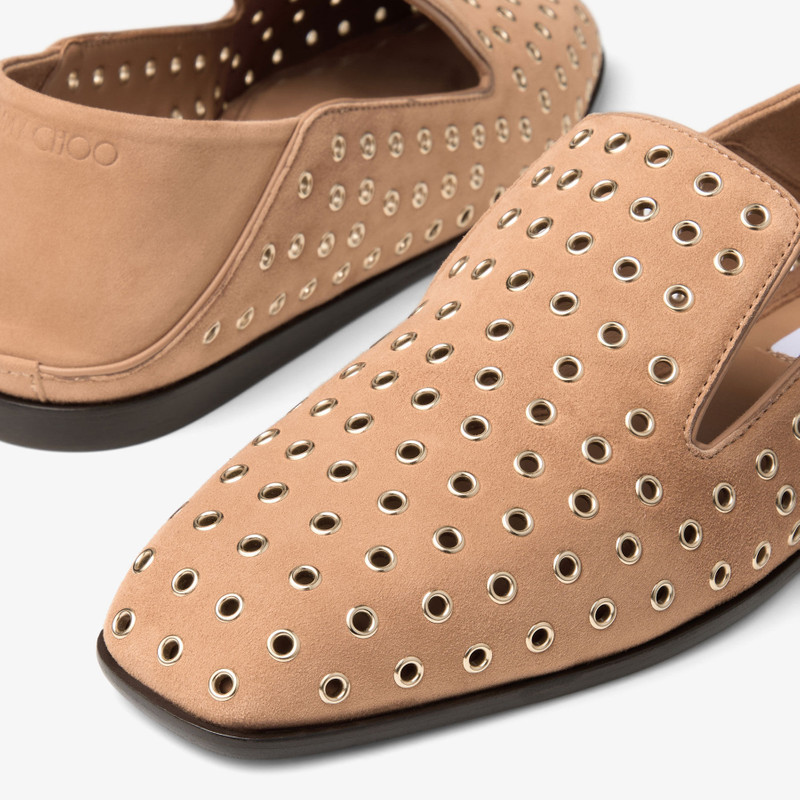 null Toffee Suede Slippers with Eyelets 4