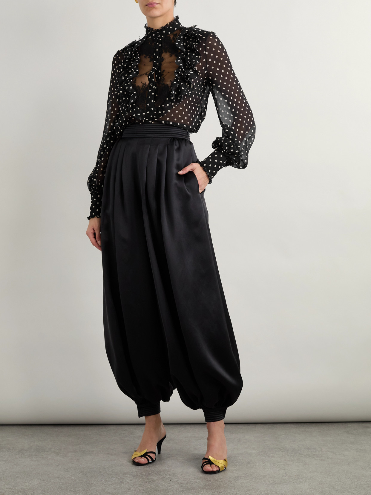 Ruffled Lace-trimmed Polka-dot Silk-chiffon Shirt - 2