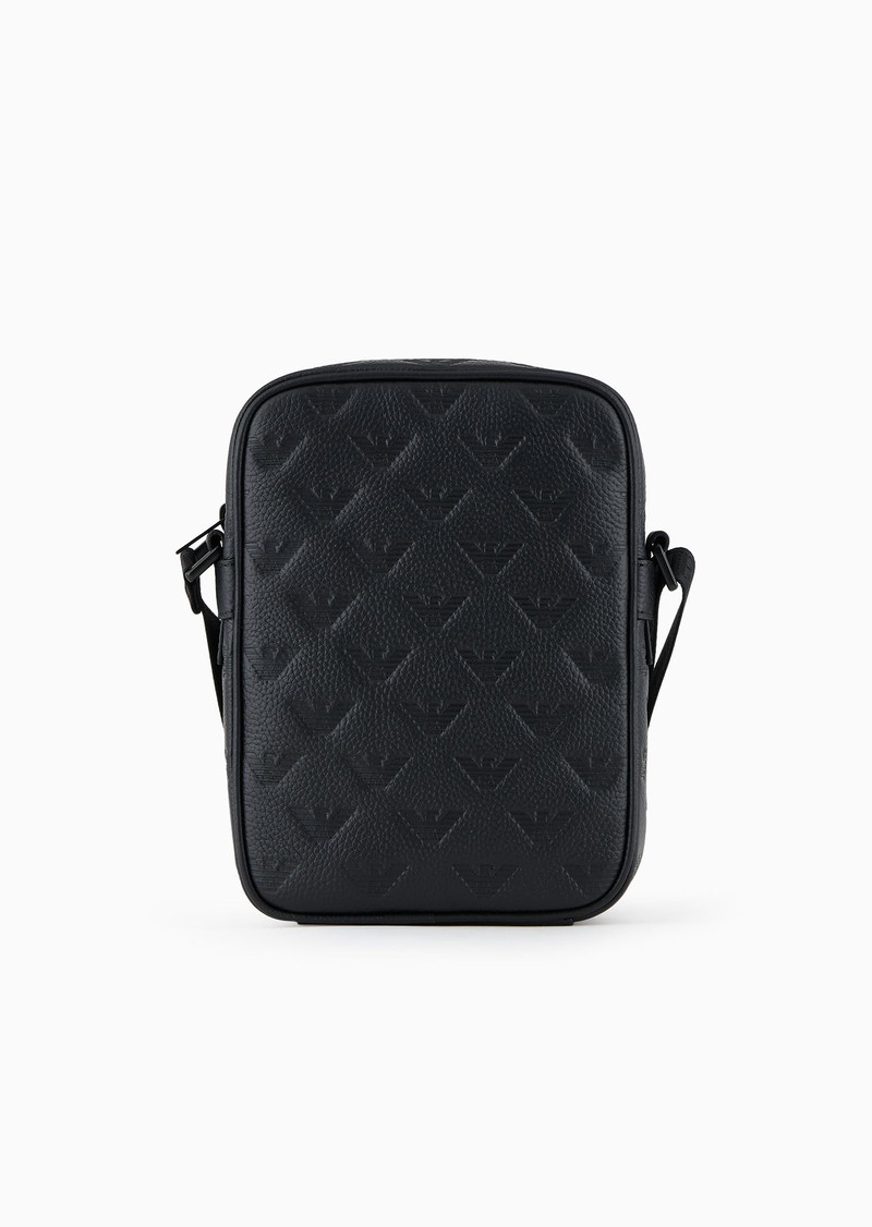 Leather shoulder bag with all-over embossed eagle 3