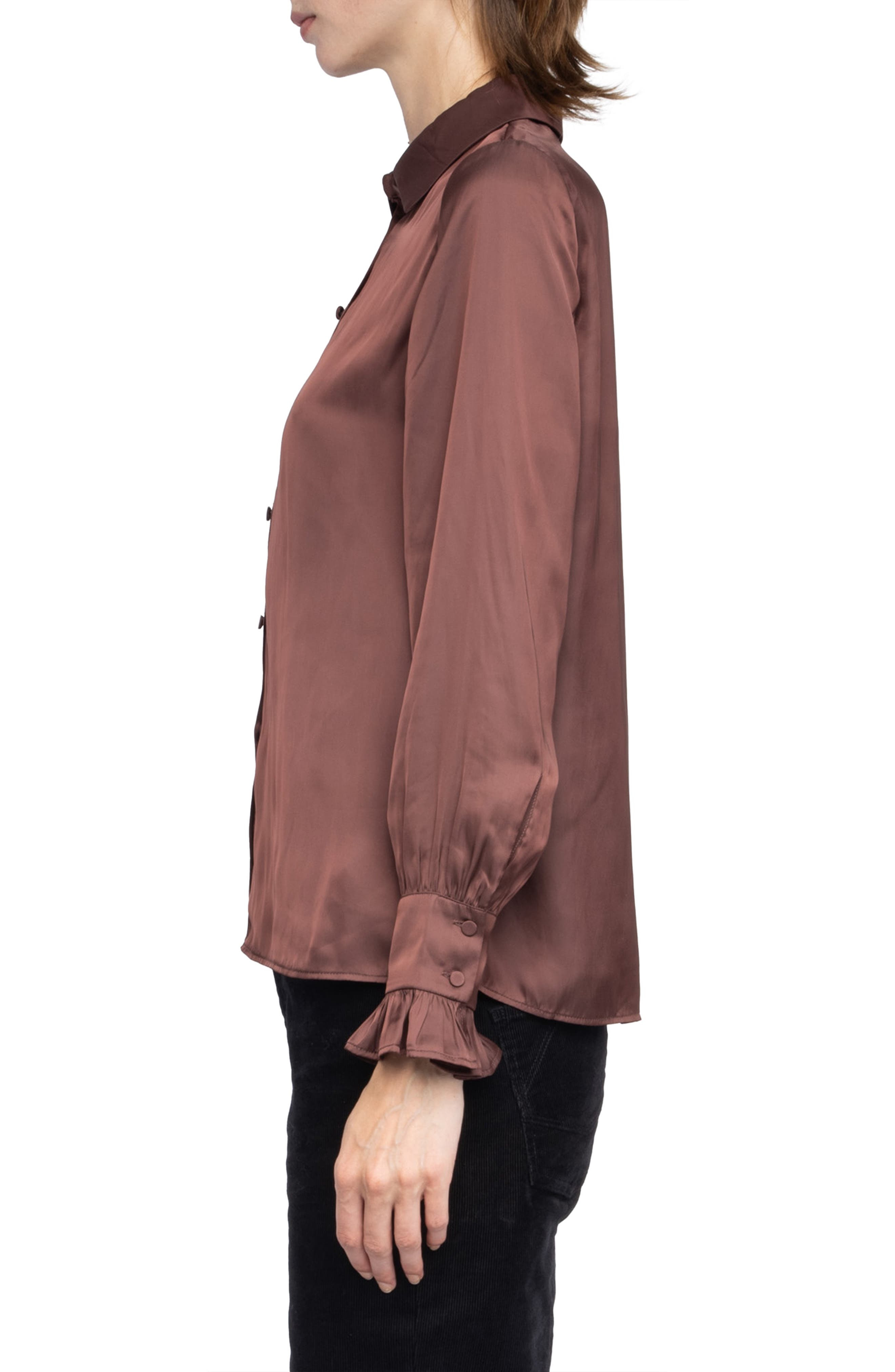 Zadig & Voltaire Thely Satin Shirt in Burgundy at Nordstrom - 3